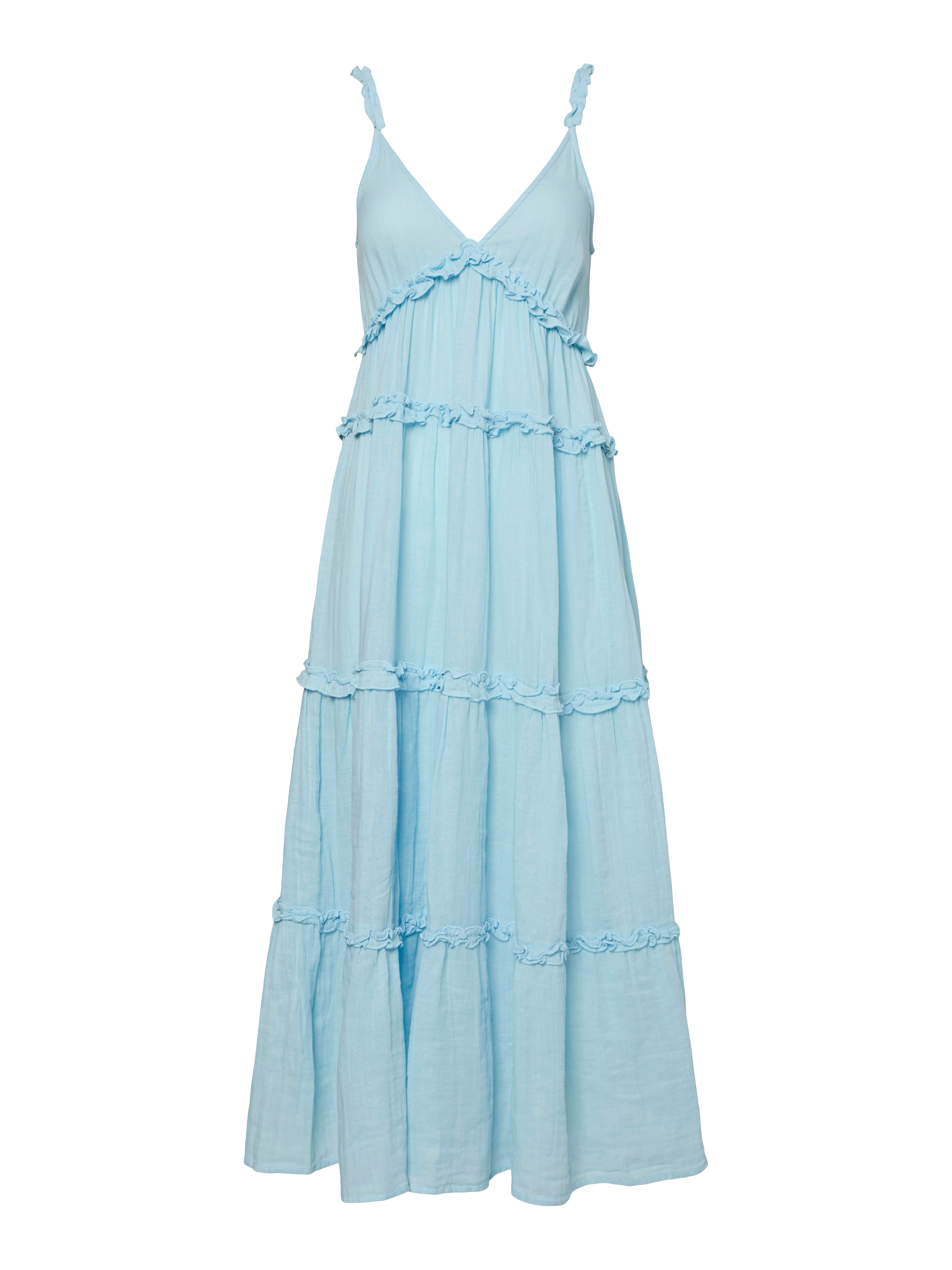 Y.A.S Trägerkleid "YASANINA SL ANKLE DRESS S. NOOS" Sommerkleid mit Rüschen, knöchellang, Baumwolle