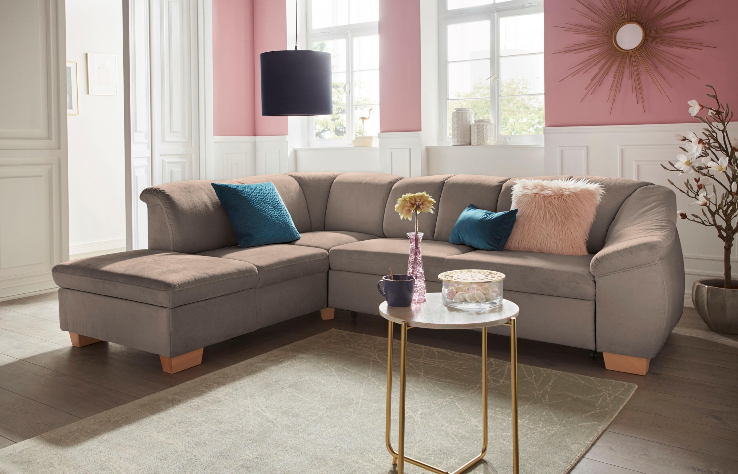 sit&more Ecksofa "Santo L-Form" mit Federkern, wahlweise mit Schlaffunktion und Stauraum