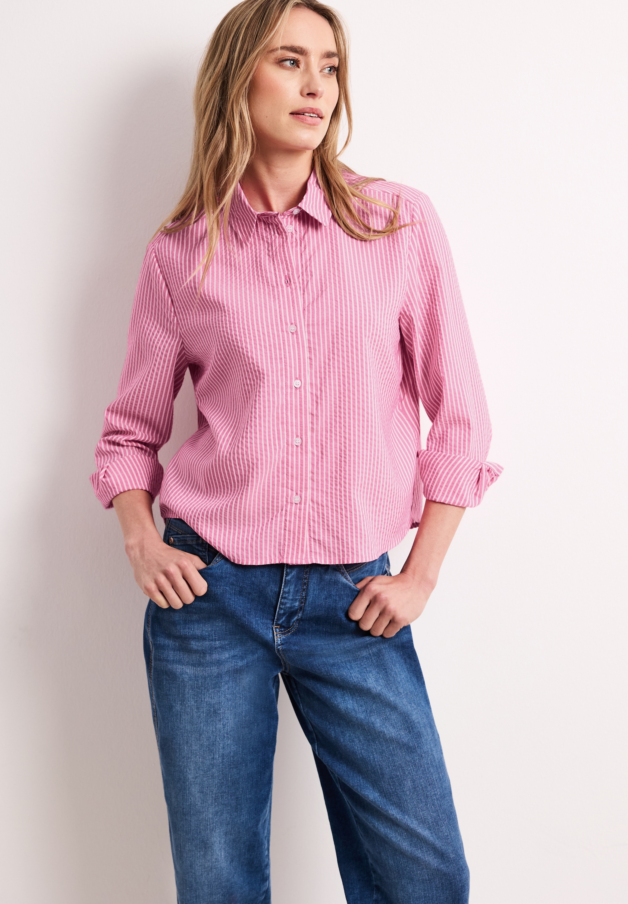 STREET ONE Langarmbluse im Seersucker-Style mit Streifen günstig online kaufen