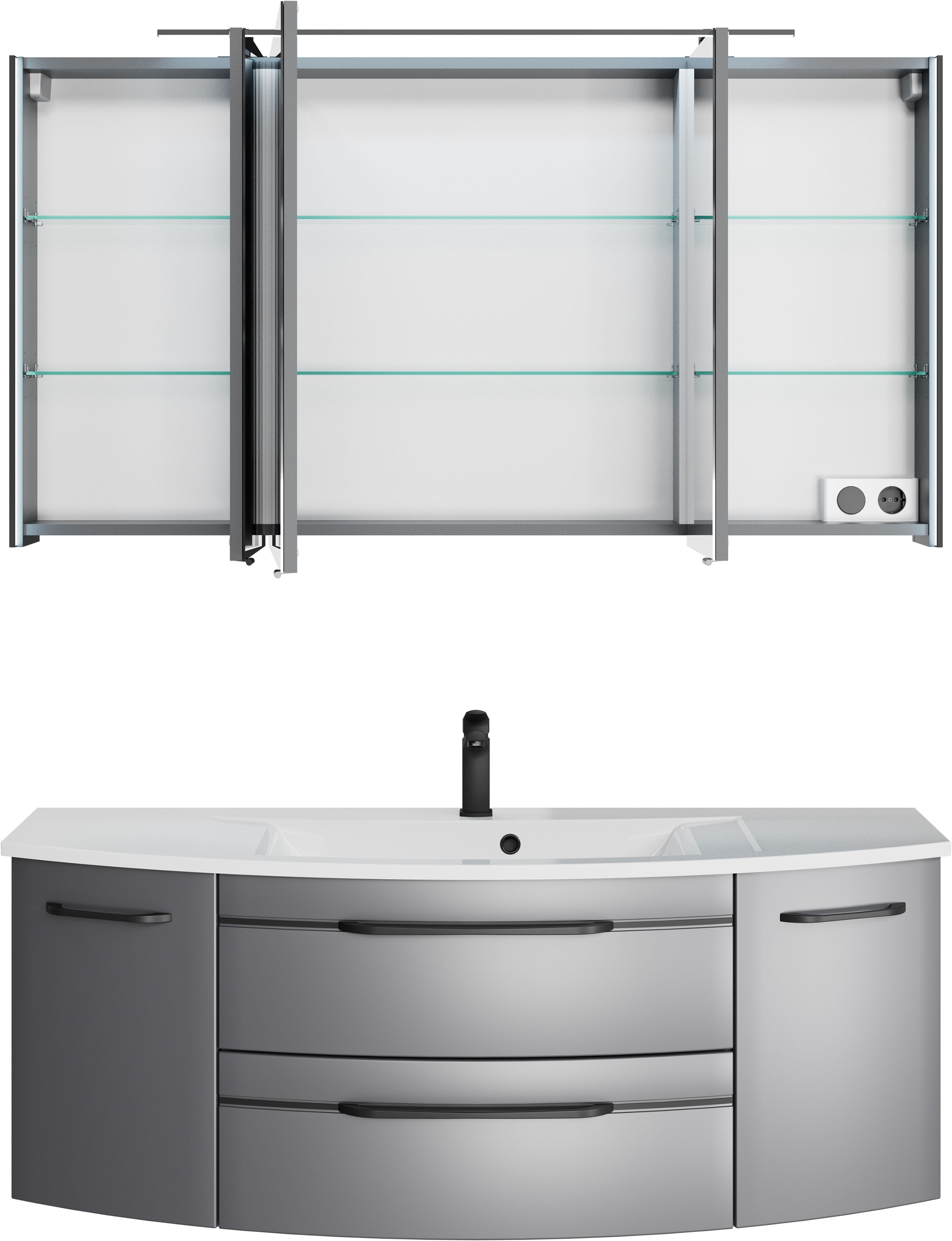 Thumbnail - Saphir Badmöbel-Set "Serie 7045 2-teilig Mineralmarmor-Waschtisch mit LED-Spiegelschrank" Set, 2 Stk. tlg.