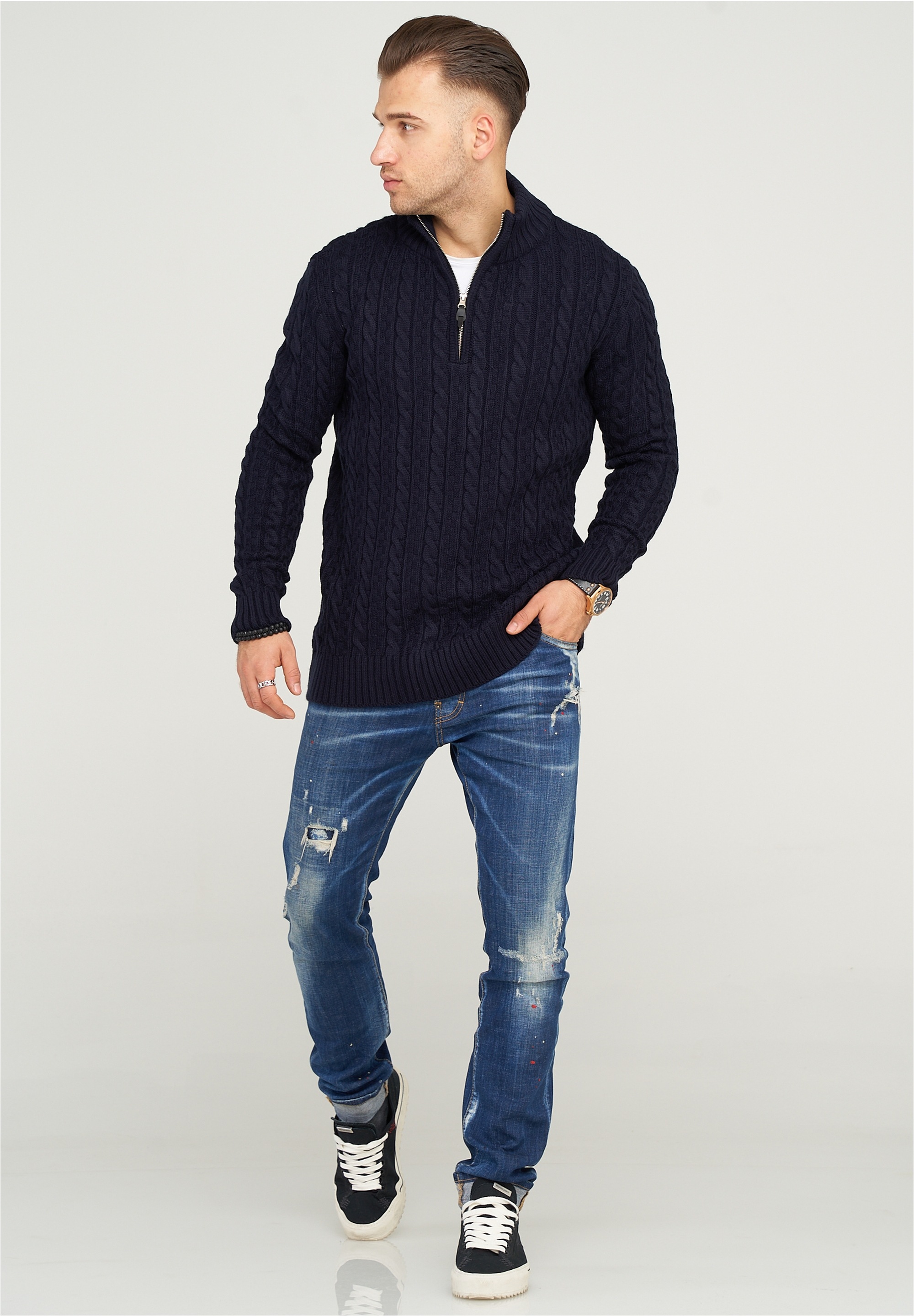 behype Strickpullover »CILIAN HENLEY«, mit gemütlichem Stehkragen