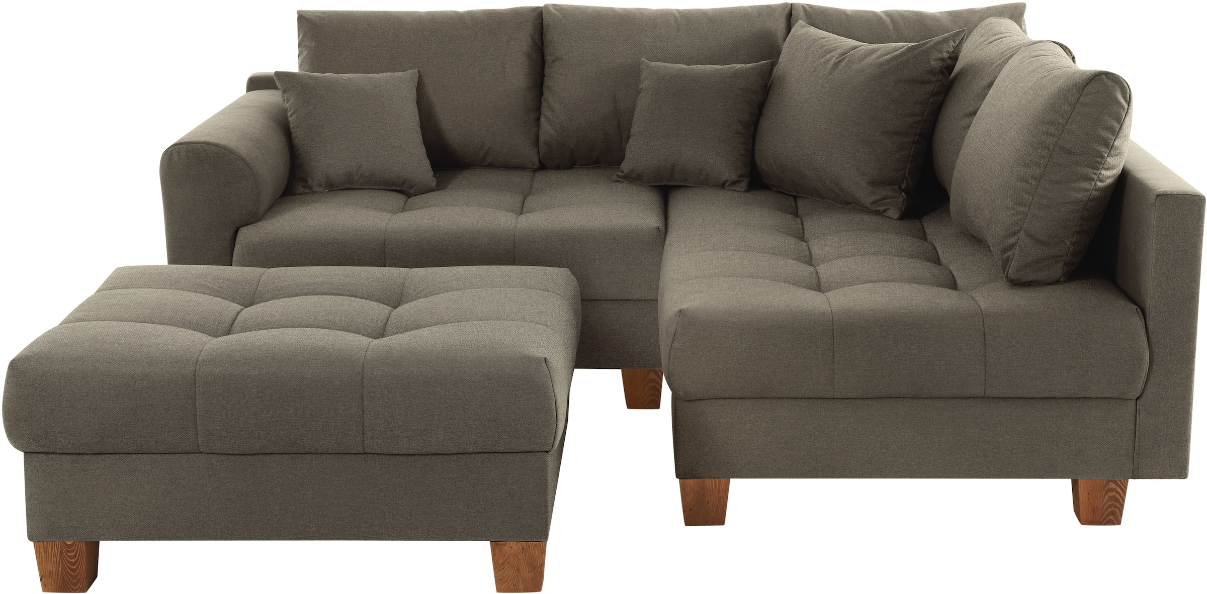 Home affaire Ecksofa »Rice L-Form inkl. Hocker«, (Set, mit Hocker), mit Bonnellfederkern, Hocker & Kissen, Ottomane beidseitig montierbar