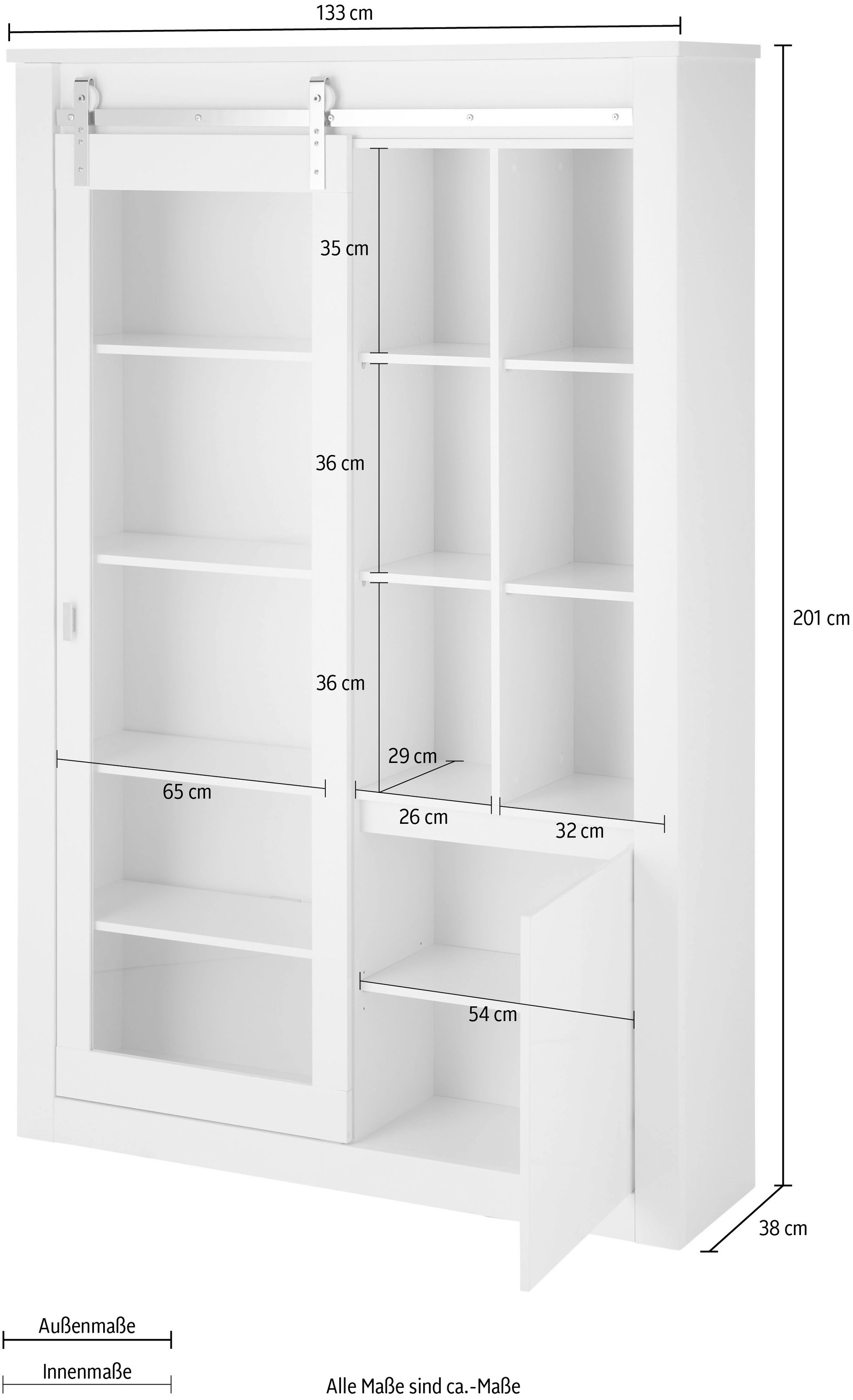 Home affaire Vitrine »Daytona, moderner Hochschrank, Glasvitrine in Weiß Hochglanz« mit Schiebetürenbeschlag in Chrom-Optik, ausreichend Stauraum