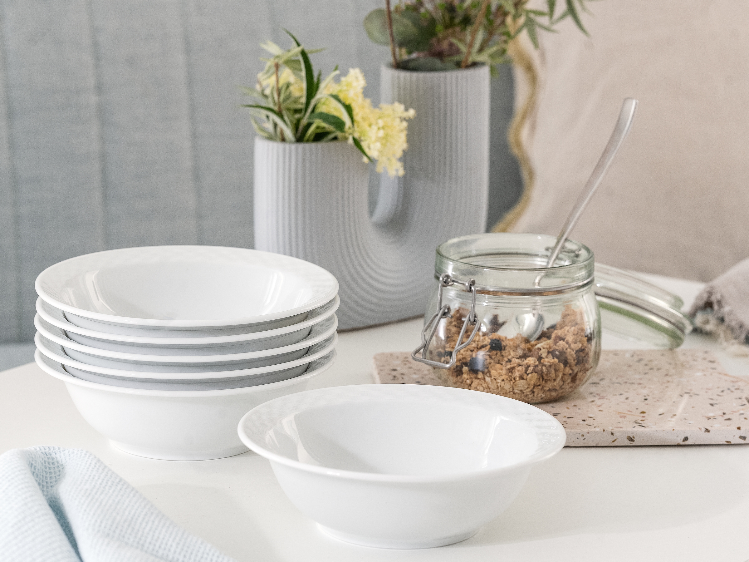 CreaTable Müslischale »Polo, Schalen-Set, 6-tlg.« 6 aus Porzellan Europäische Spitzenqualität, Manufakturstil, Ausdrucksstarkes Relief