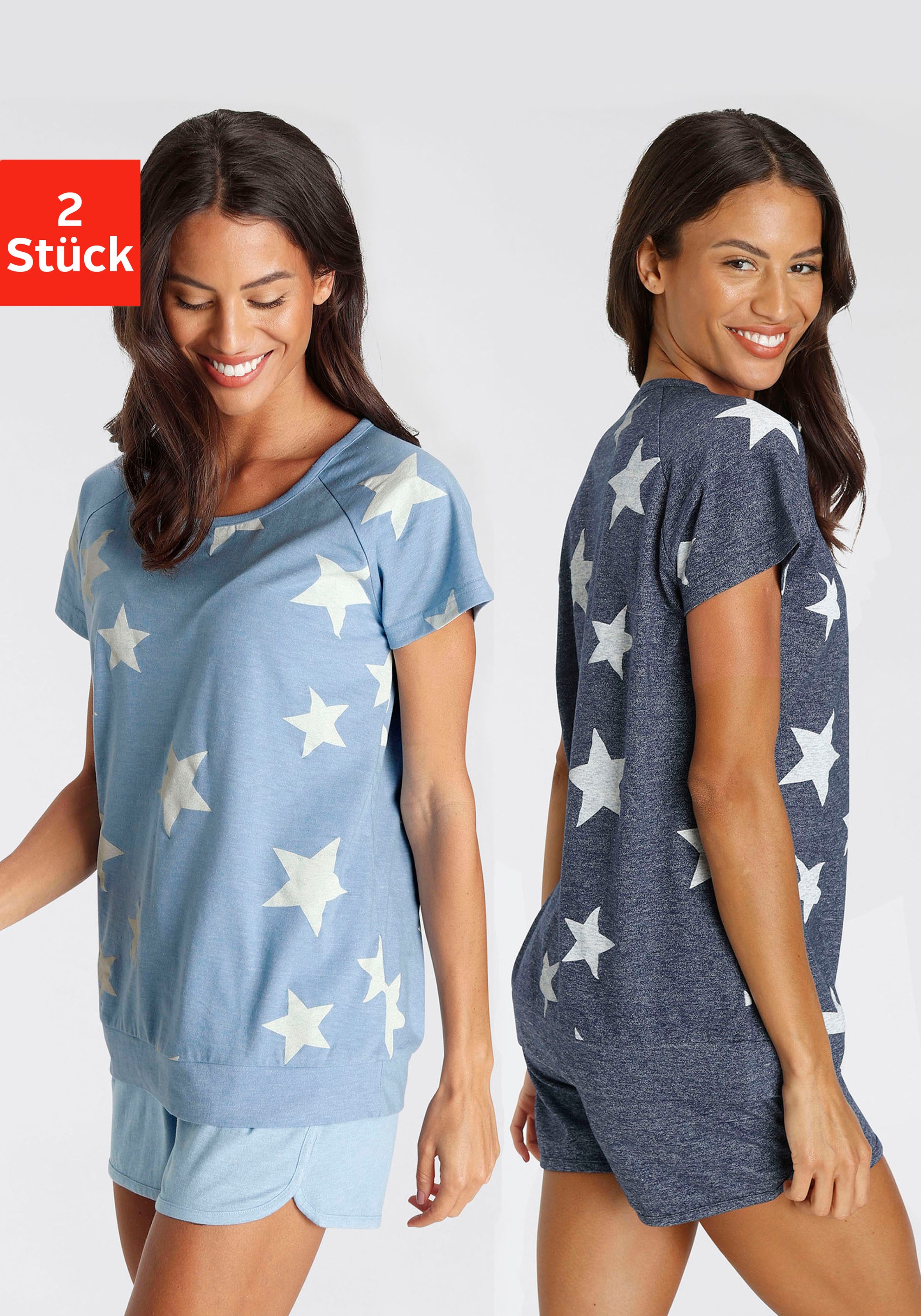 Vivance Dreams Shorty 2er Pack, 4 tlg. in melierter Optik mit Sternen günstig online kaufen