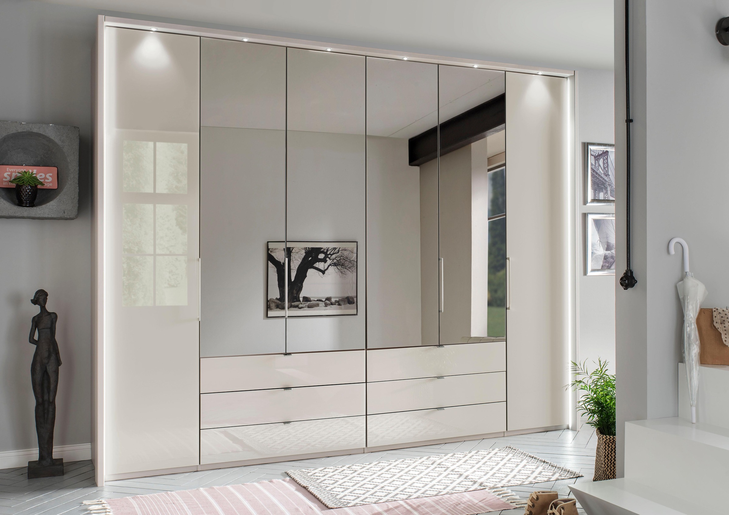 Thumbnail - WIEMANN Falttürenschrank "Kansas, Kleiderschrank, Schrank, Wäscheschrank, mit Glas und Spiegel" 2 Breiten, MADE IN GERMA...