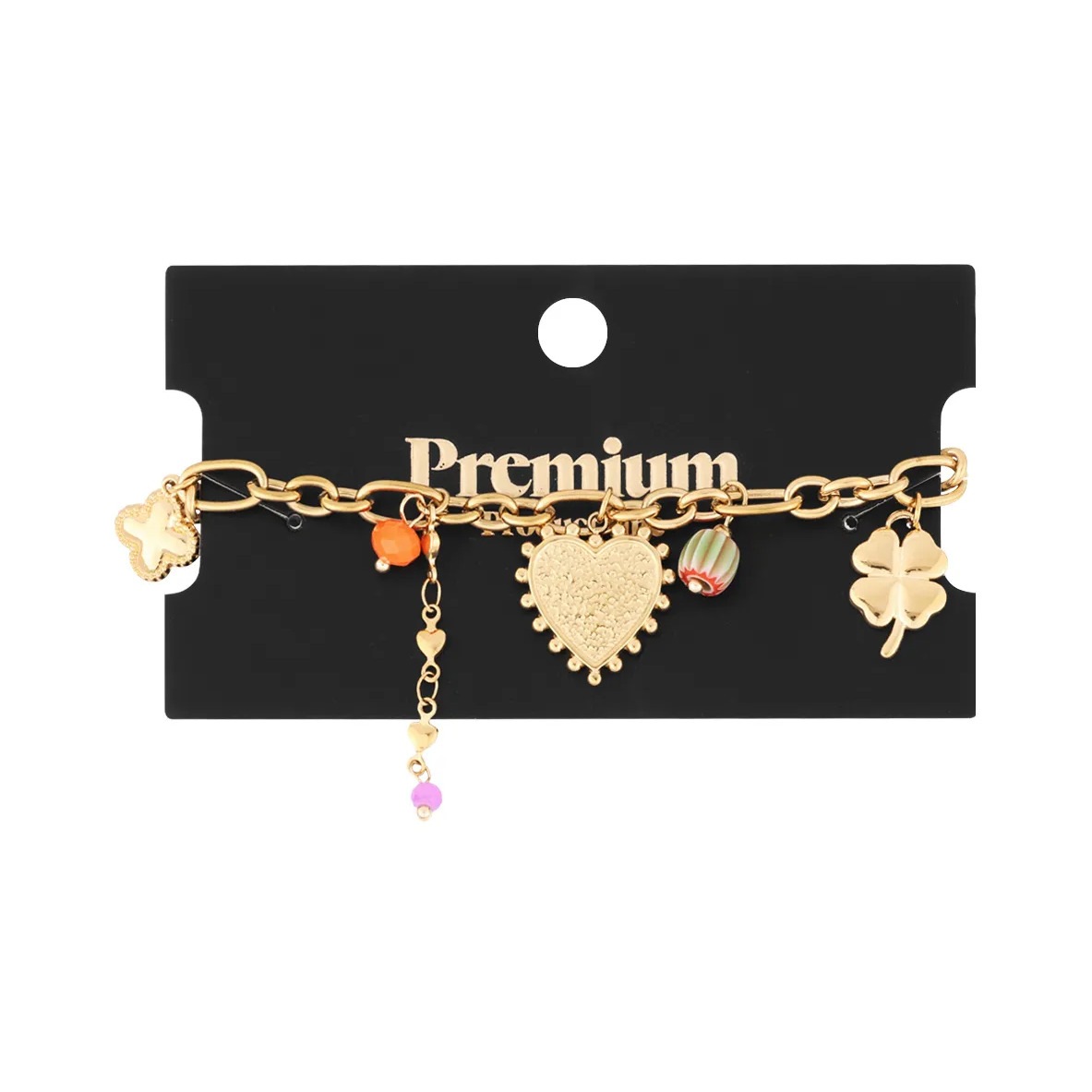 Adelia´s Charm-Armband »Charmarmband mit Herz- und Kleeblattanhängern, goldfarben, 16 cm« Stylischer Modeschmuck mit Herz- und Kleeblattanhängern