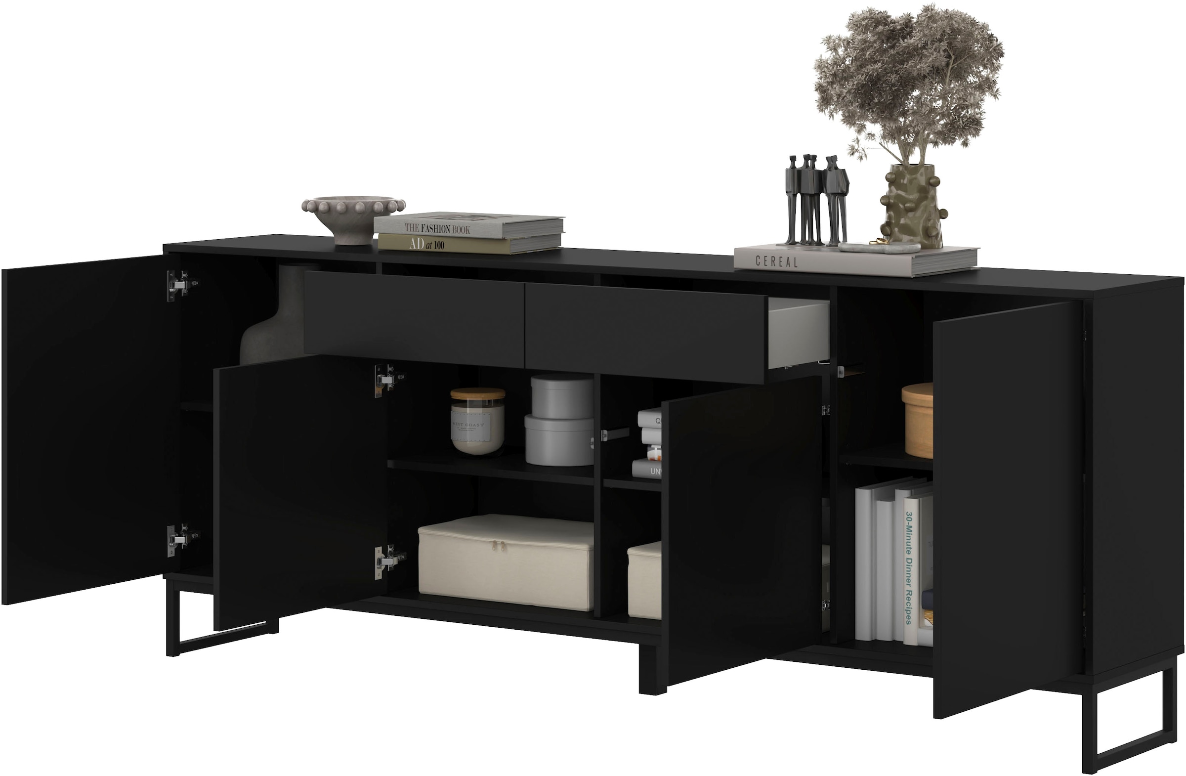 OTTO home Sideboard »Olbia, Breite 208,5 cm, grifflose Kommode 4 Türen/2 Schubkästen.« Schubladenkommode mit viel Stauraum, Einlegeböden verstellbar