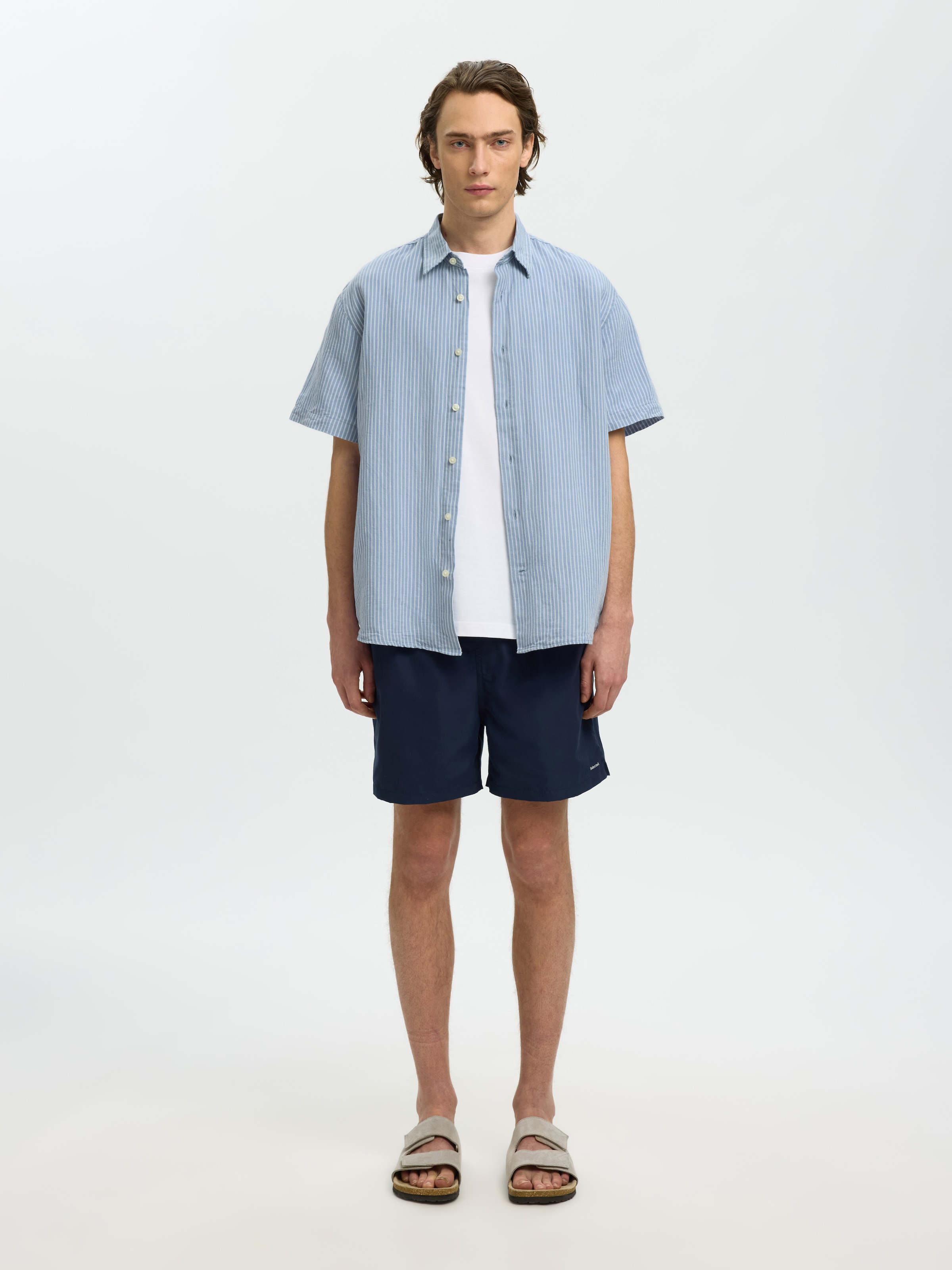 SELECTED Langarmhemd »SLHREGCLAY LINENBLEND SS SHIRT CLA NOOS« Materialmix, regular fit