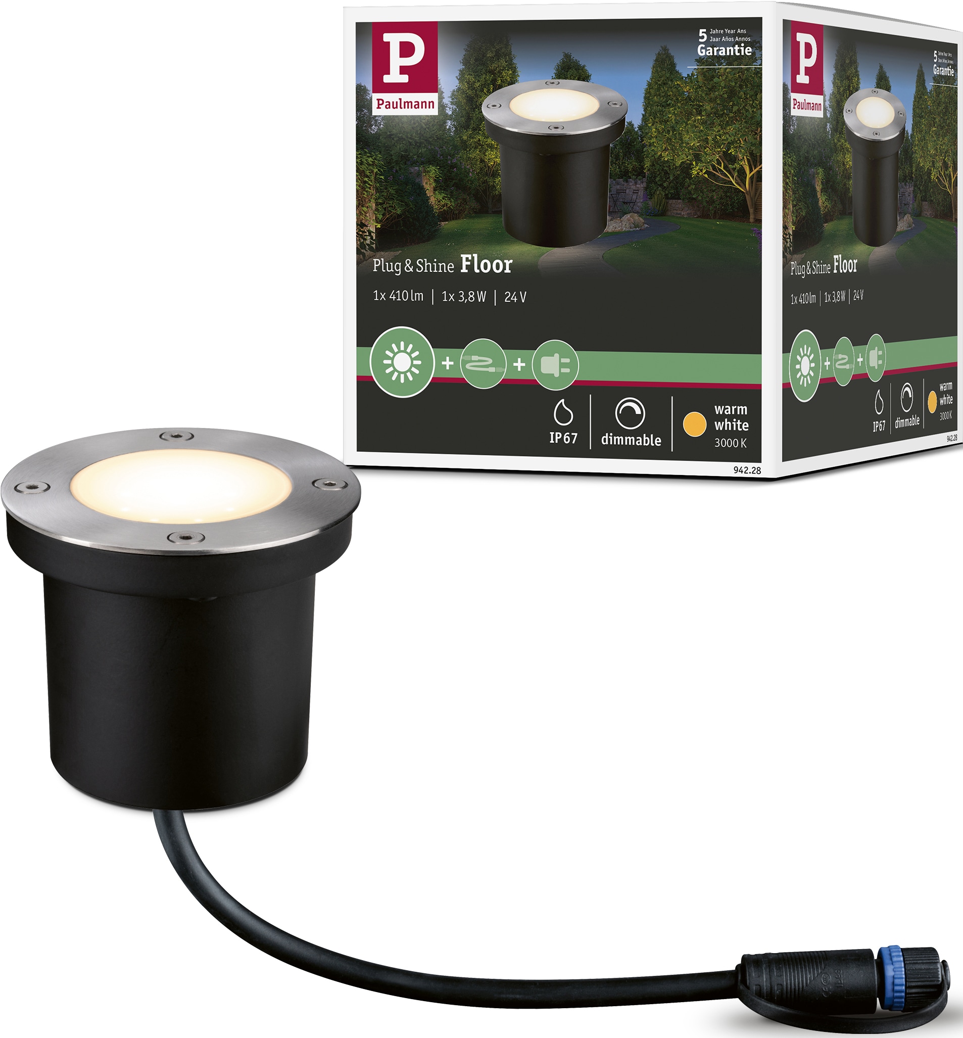 Paulmann LED Gartenstrahler "Plug & Shine", 1 flammig, Leuchtmittel LED-Modul  LED fest integriert, LED-Modul, IP65 3000