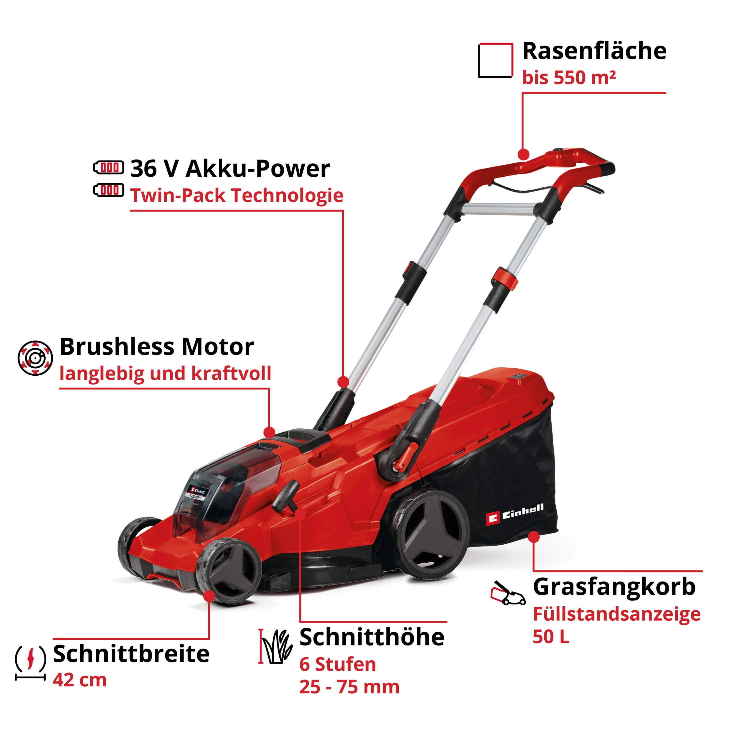 Einhell Akkurasenmäher "PROFESSIONAL RASARRO 36/42" 2 x 4.0Ah günstig online kaufen