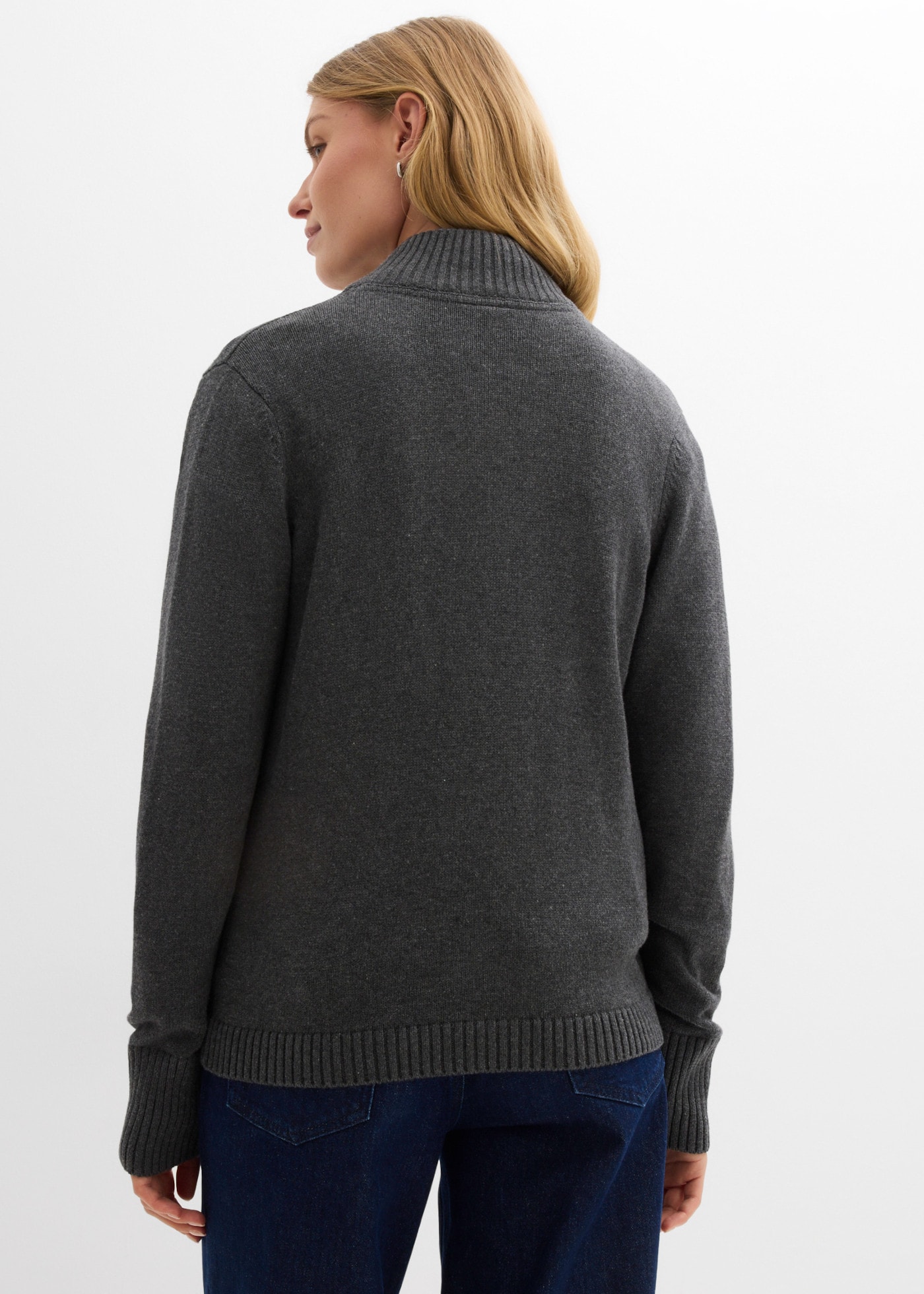 bonprix Strickjacke mit Reißverschluss, aus Baumwolle, bequeme Passform, im Casual-Stil