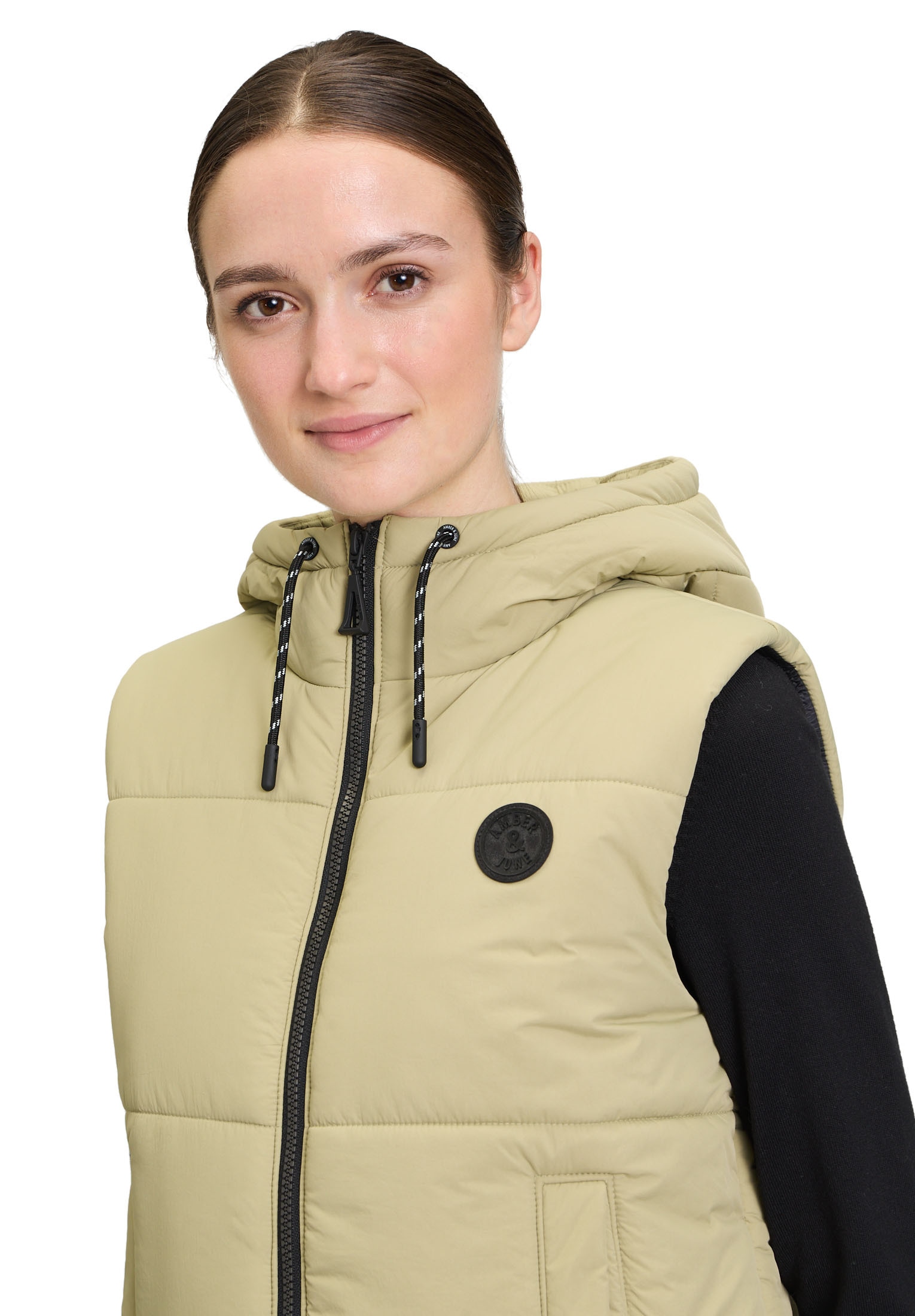 Amber & June Strickweste »Amber & June Steppweste mit Kapuze«, Druck