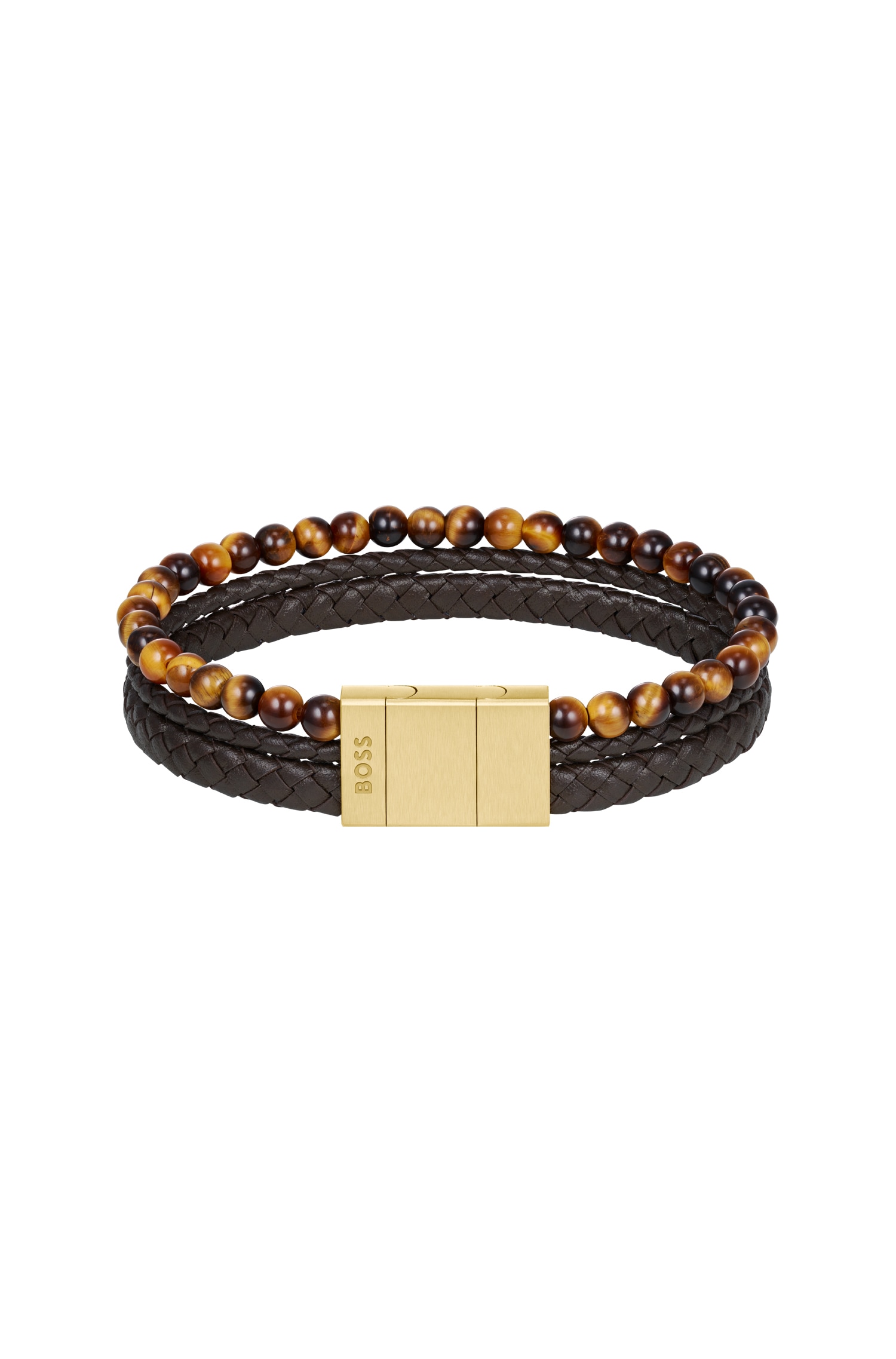 BOSS Lederarmband »SPHERE MIXED« mit Onyx oder Tigerauge