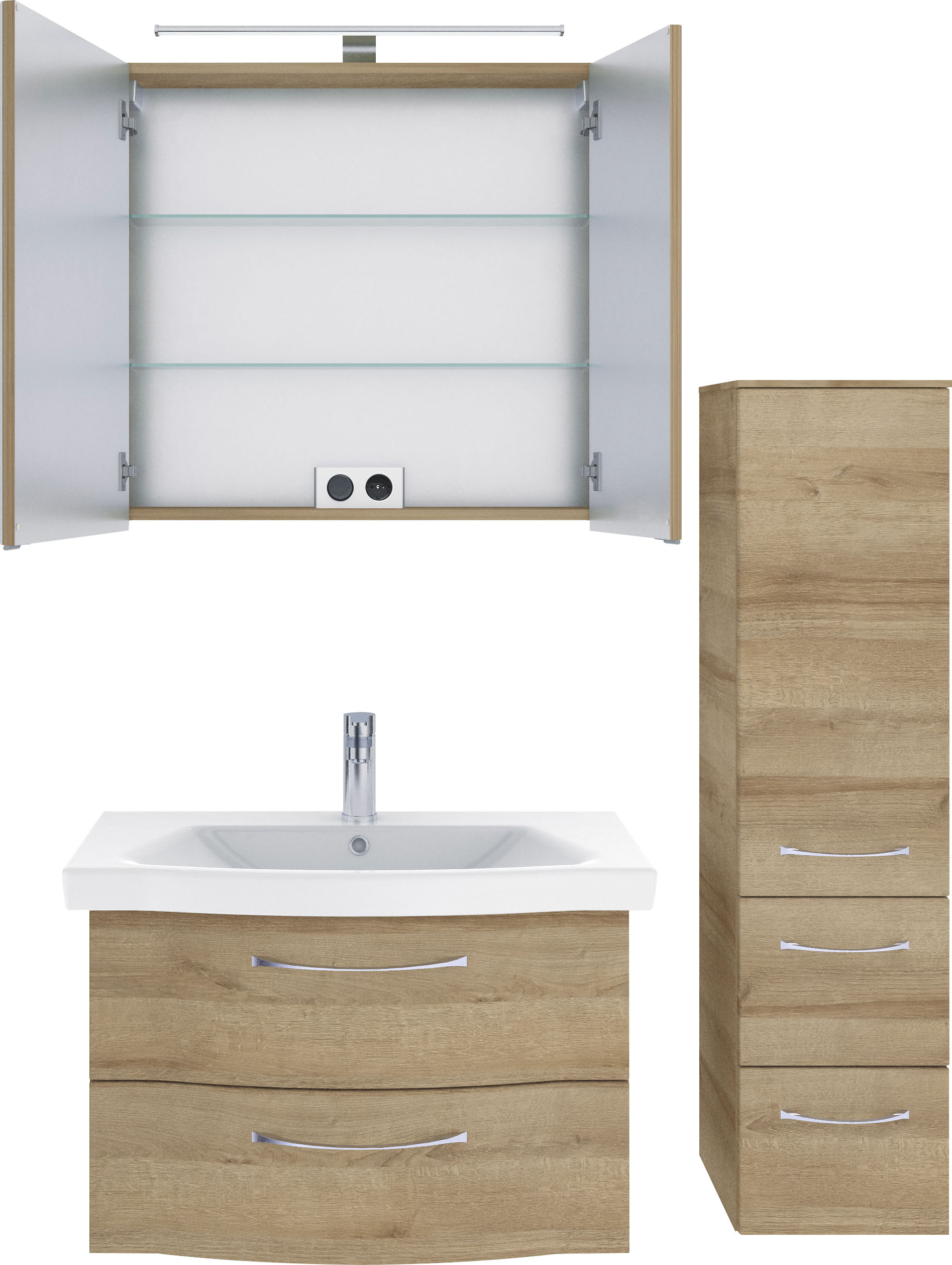 Thumbnail - Saphir Badmöbel-Set "6005 Sprint 3-teilig, Keramik-Waschtisch mit LED-Spiegelschrank" 4 Stk. tlg.