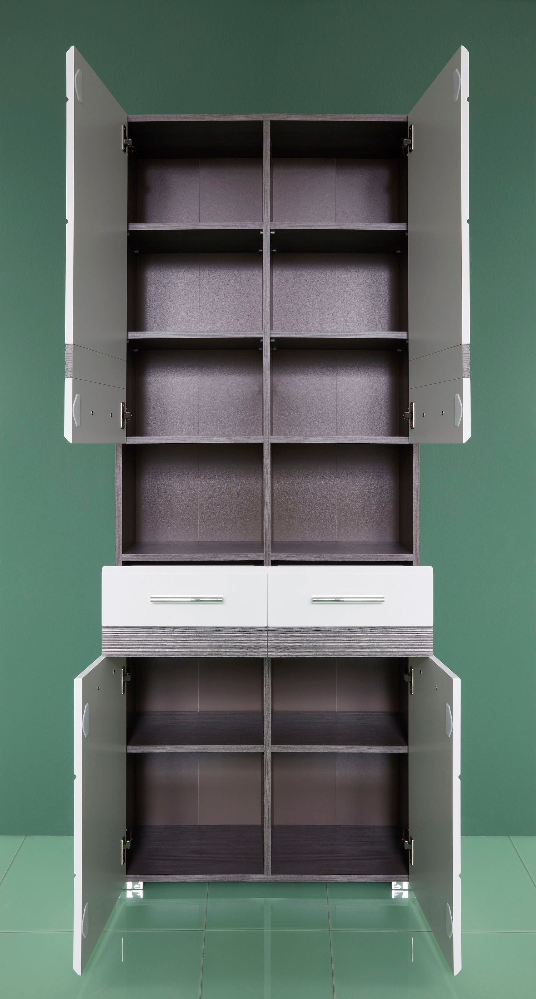 welltime Hochschrank »Toulon«, Badschrank mit 2 Schubladen und offenen Fächern - (B/T/H) 73/31/182 cm