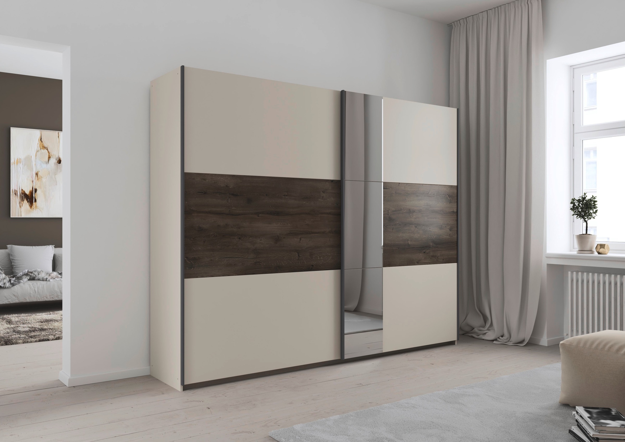 rauch Schwebetürenschrank »Kleiderschrank Schrank Garderobe Schlafzimmerschrank SAJO«, in 2 Breiten (218, 261 cm) optional mit Spiegel MADE IN GERMANY
