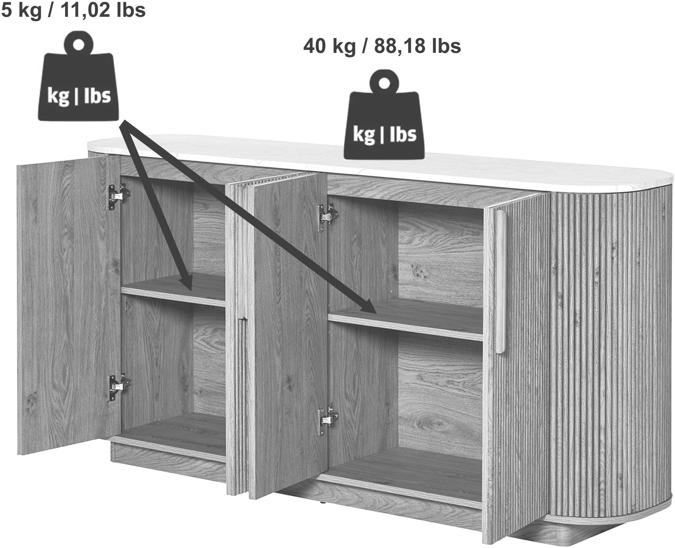 Jahnke Sideboard »STRING SB 160«, (1 St.), Sideboard, 4-türig, Marmor-Look, Breite 159,5 cm