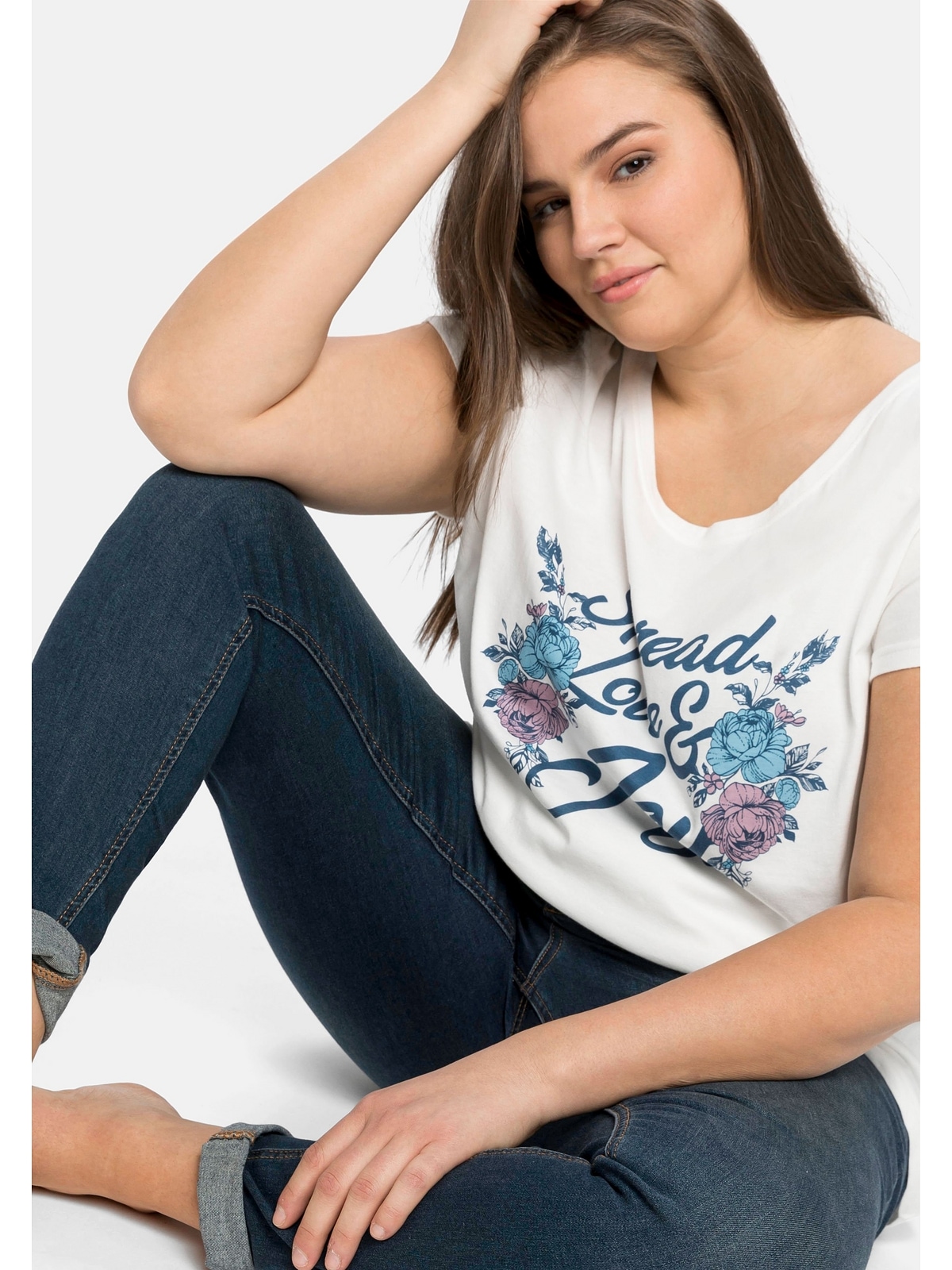 sheego by Joe Browns T-Shirt »Große Größen«, mit Blumendruck und  Statement-Print für bestellen | BAUR