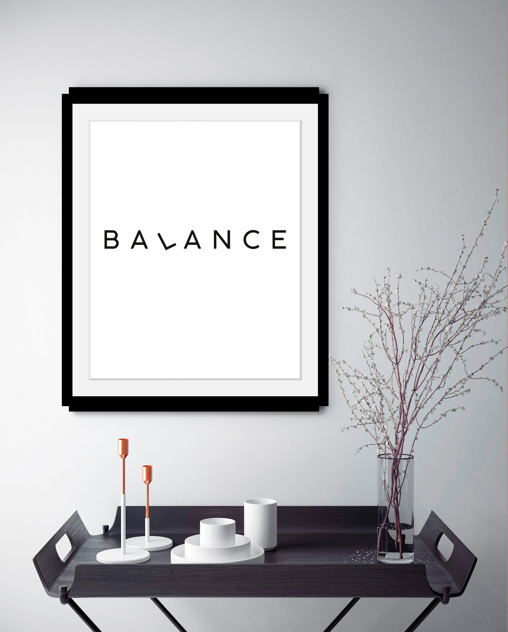 queence Bild »Balance« Humor | Motivationsbilder | Schriftzug | Schwarz-Weiß HD Premium Poster-Druck inkl. Holzrahmen