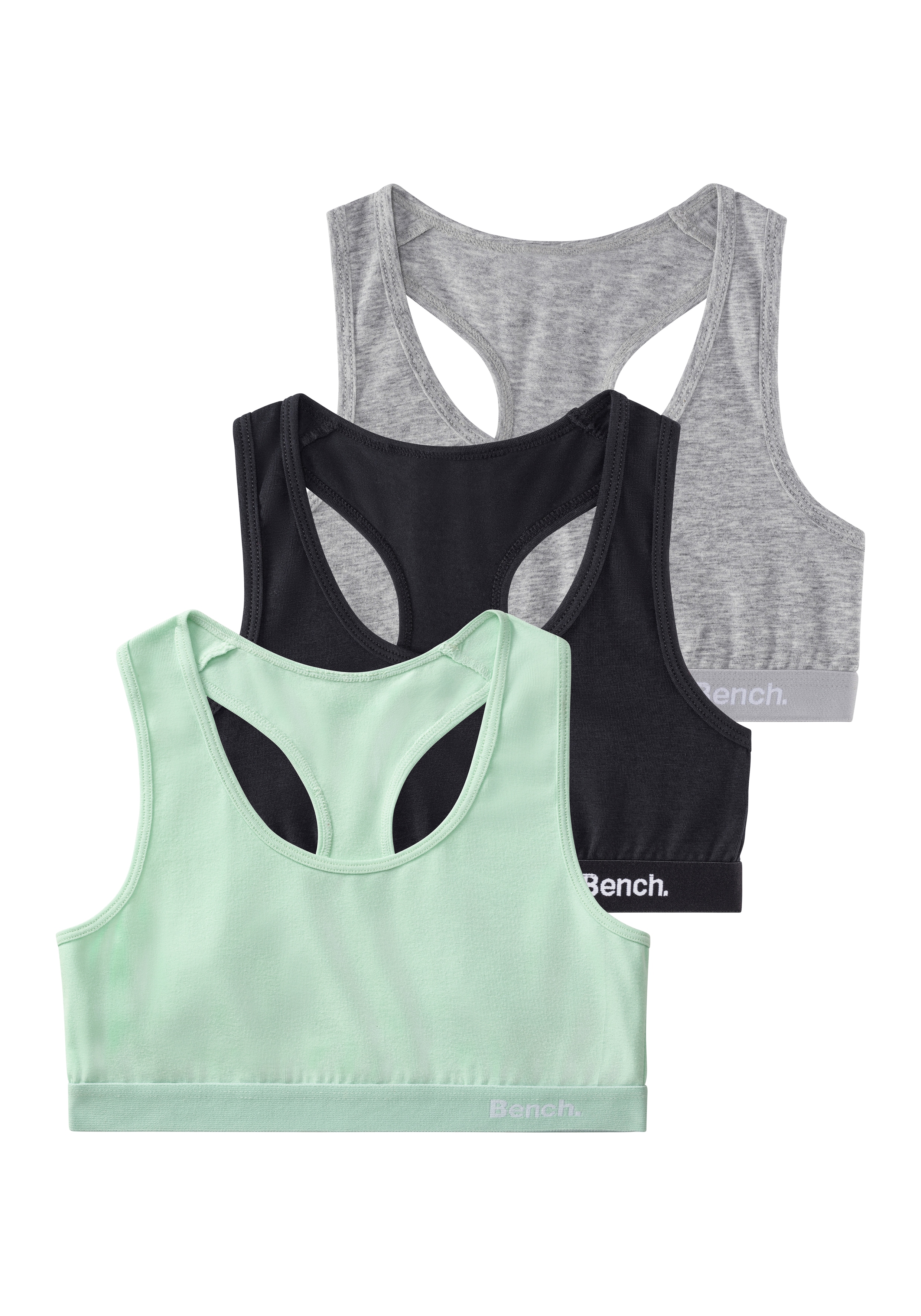 BENCH. Mädchen Bustier, Gr. 134, schwarz, Jersey, Obermaterial: 92% Baumwolle, 8% Elasthan, Basic, BHs, im sportlichen Look mit Ringerrücken