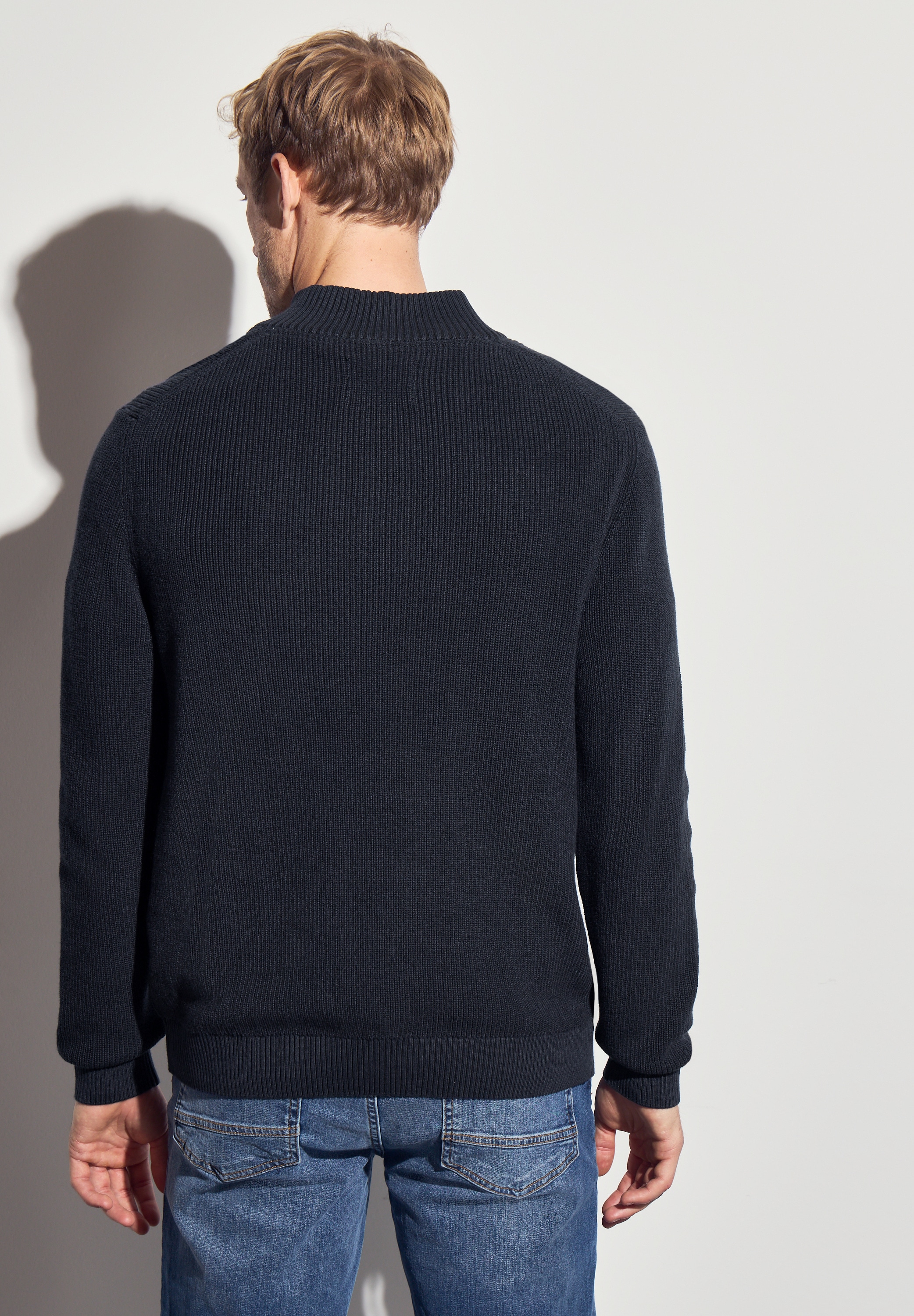 STREET ONE MEN Stehkragenpullover, aus reiner Baumwolle
