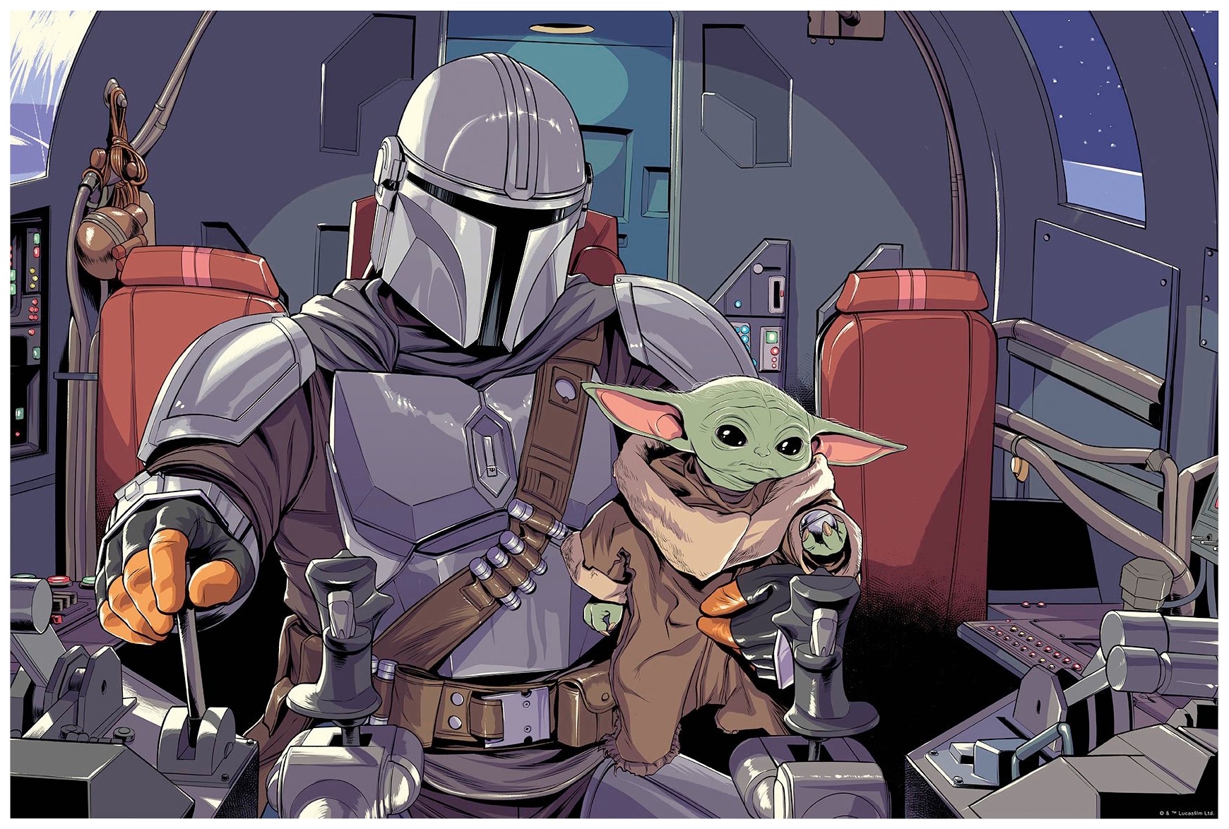 Komar Bild "Mandalorian The Child Cockpit" Disney Star Wars 1 Stk. tlg. Wandbild zur Dekoration im Kinderzimmer - ohne Rahmen