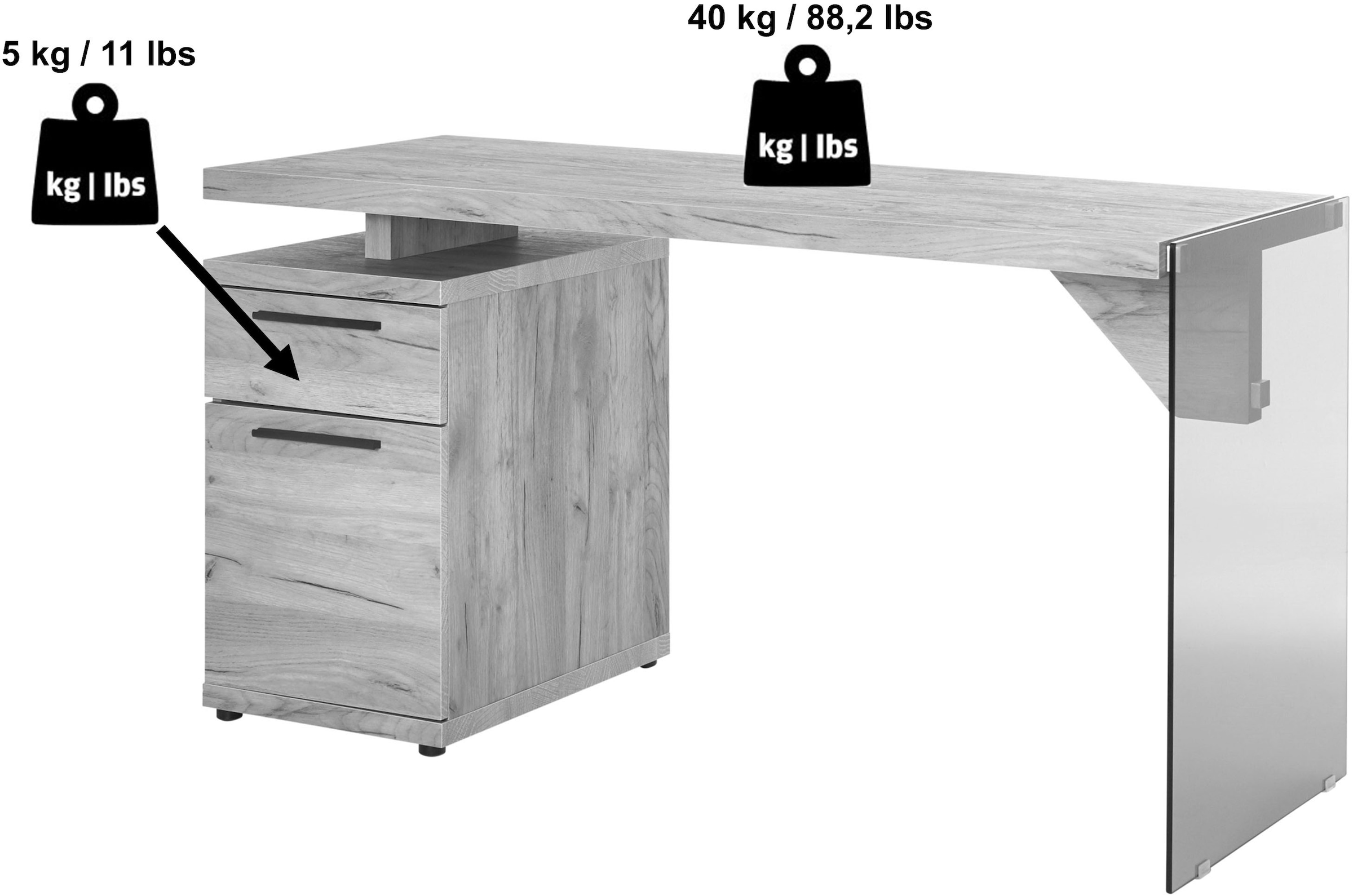 Jahnke Schreibtisch »LUX«, wechselseitig montierbar, Seitenteil aus ESG Sicherheitsglas