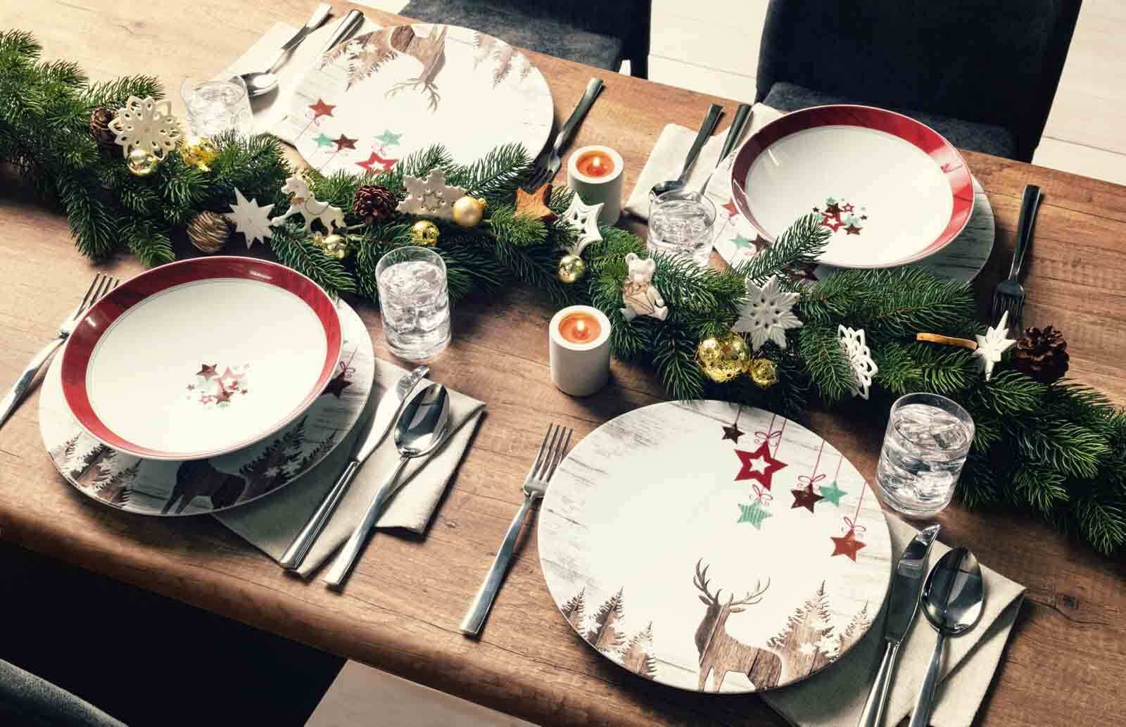 Seltmann Weiden Geschirr-Set »Kombiservice Life Christmas 30er Set weiß-braun« Spülmaschinengeeignet, Mikrowellengeeignet, Ofenfest, Salamandergeeignet, Kühlschrankgeeignet, Gefrierschrankgeeignet