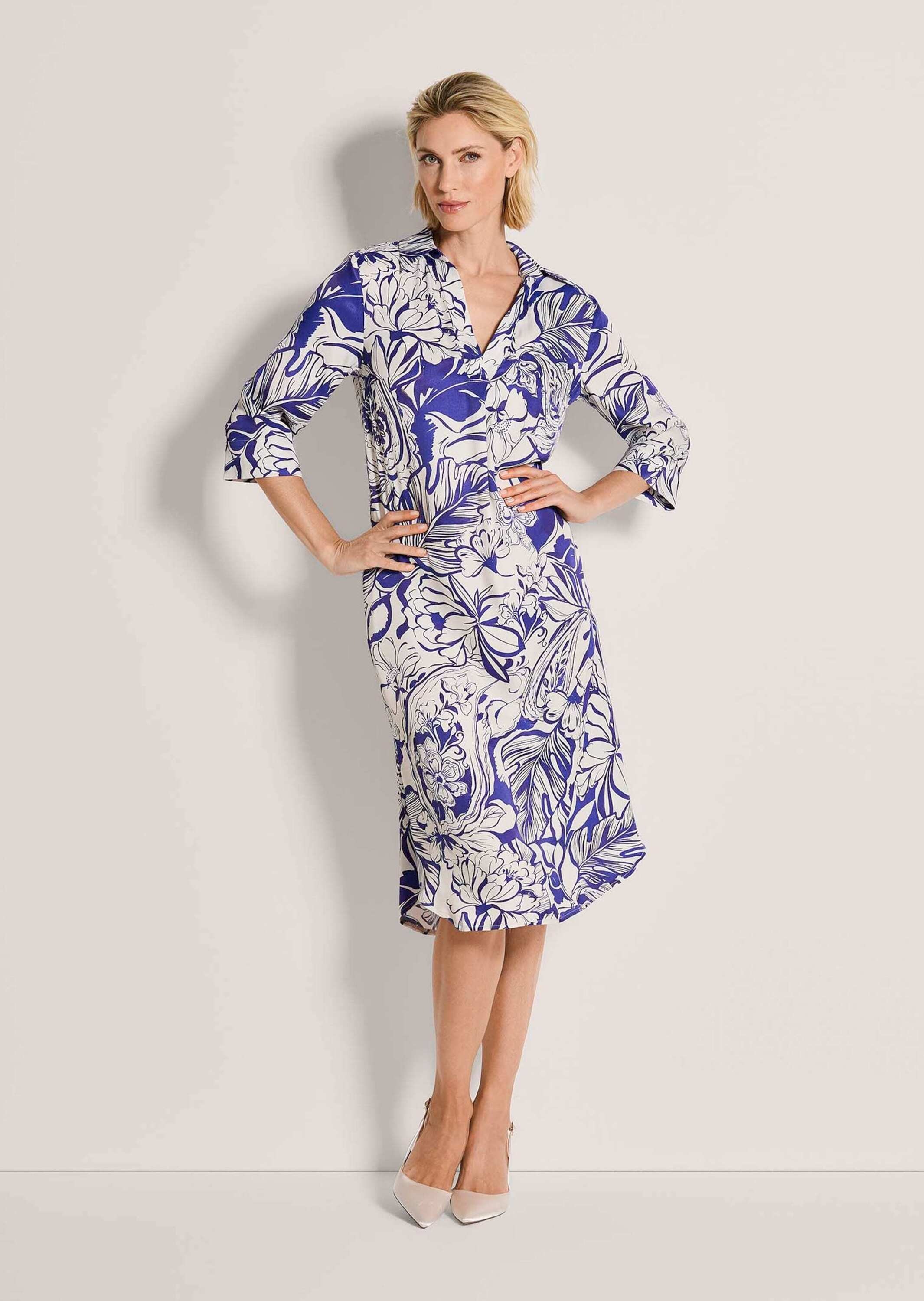 Thumbnail - MADELEINE Midikleid "Hemdkleid Viskosekleid mit floralem Design" Nahttasche Kleid mit V-Blende und Kragen und Steg