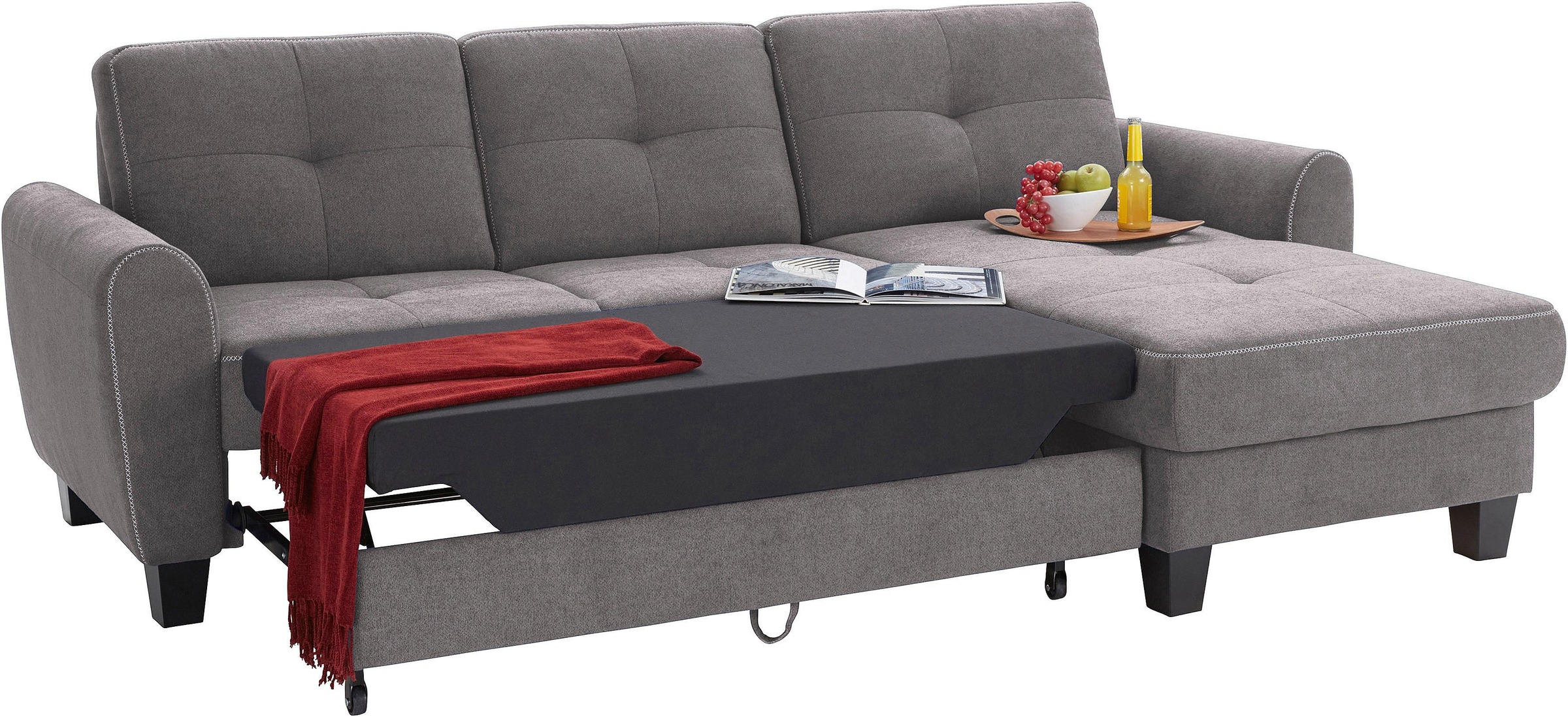 sit&more Ecksofa »Varese L-Form«, mit Federkern, wahlweise mit Bettfunktion und Stauraum
