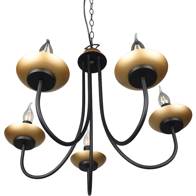 TRIO Leuchten Kronleuchter »Livia«, 5 flammig-flammig, Lüster 5-flammig in  schwarz-gold, exkl 5xE14 (max 28W), Höhe max 150cm bestellen | BAUR