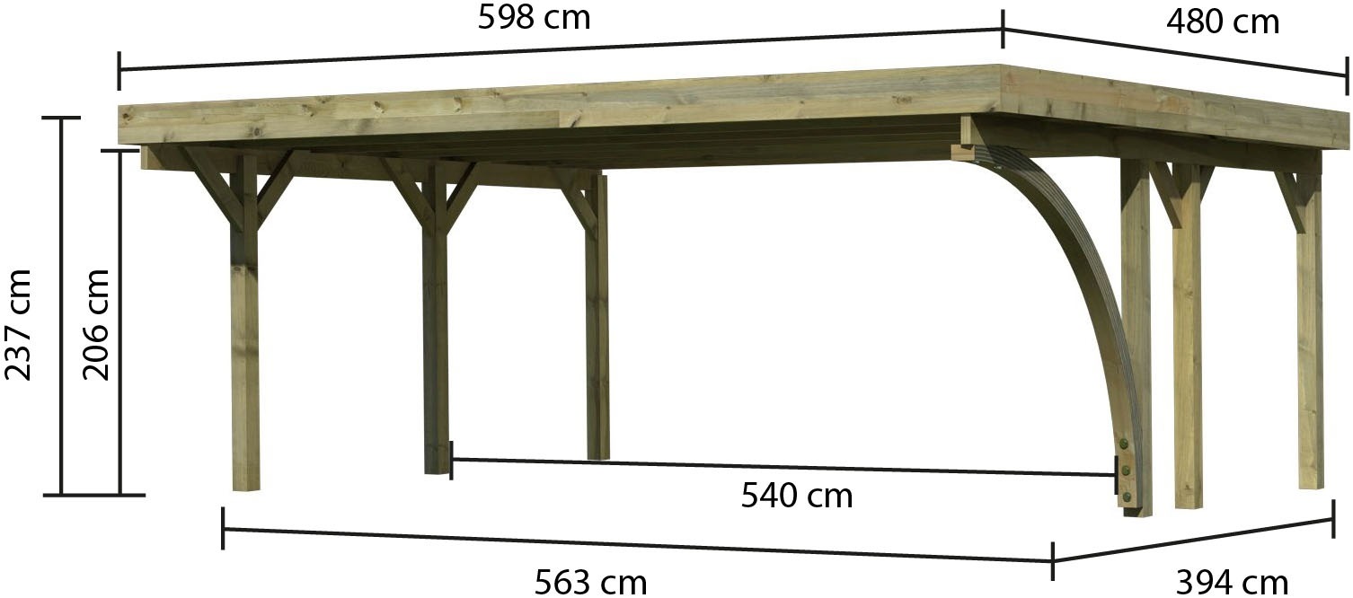 Karibu Doppelcarport »»Classic 1 SET« PVC-Dach Variante B, mit einem Einfahrtsbogen«, Masivholz, 540 cm, KDI, aus Masivholz