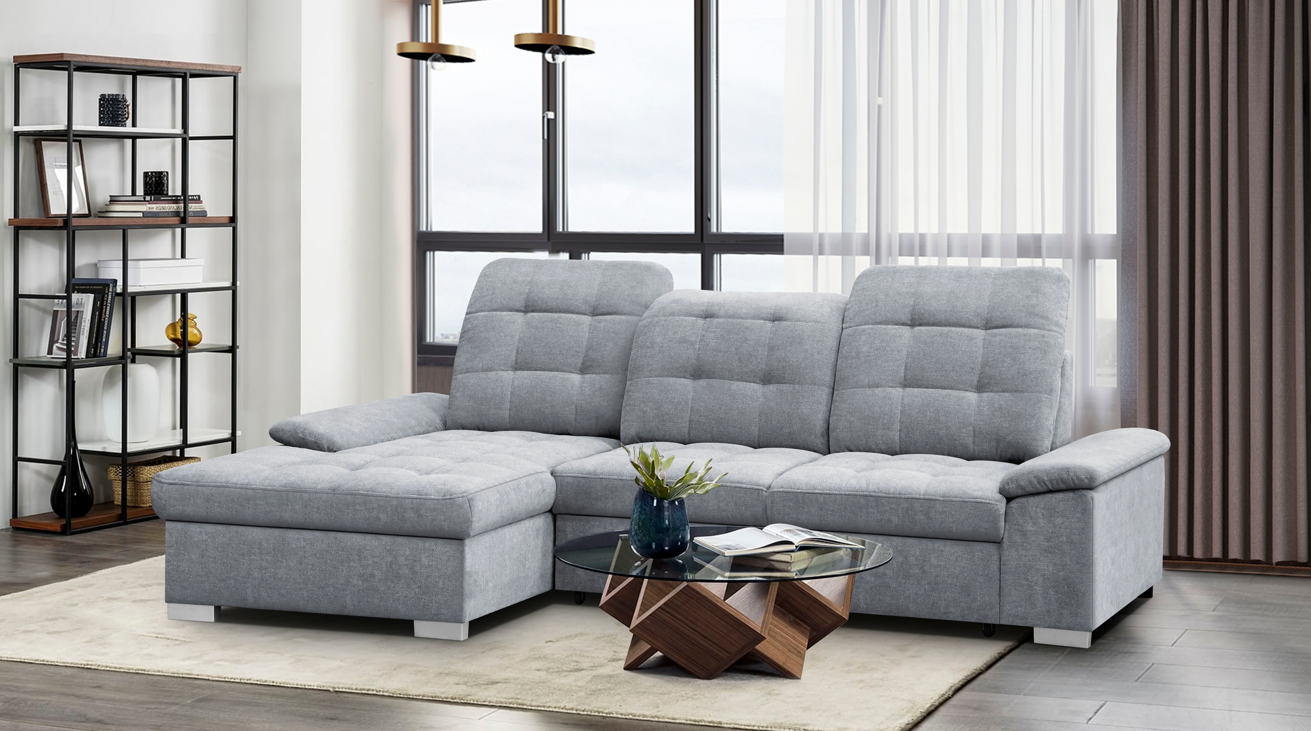 WERK2 Ecksofa "Carmen 264 cm breit L-Form Sofa Schlaffunktion Kopfstützen verstellbar" Schlafcouch mit Bettkasten, Eckcouch wahlw. mit Sitztiefenverstellung