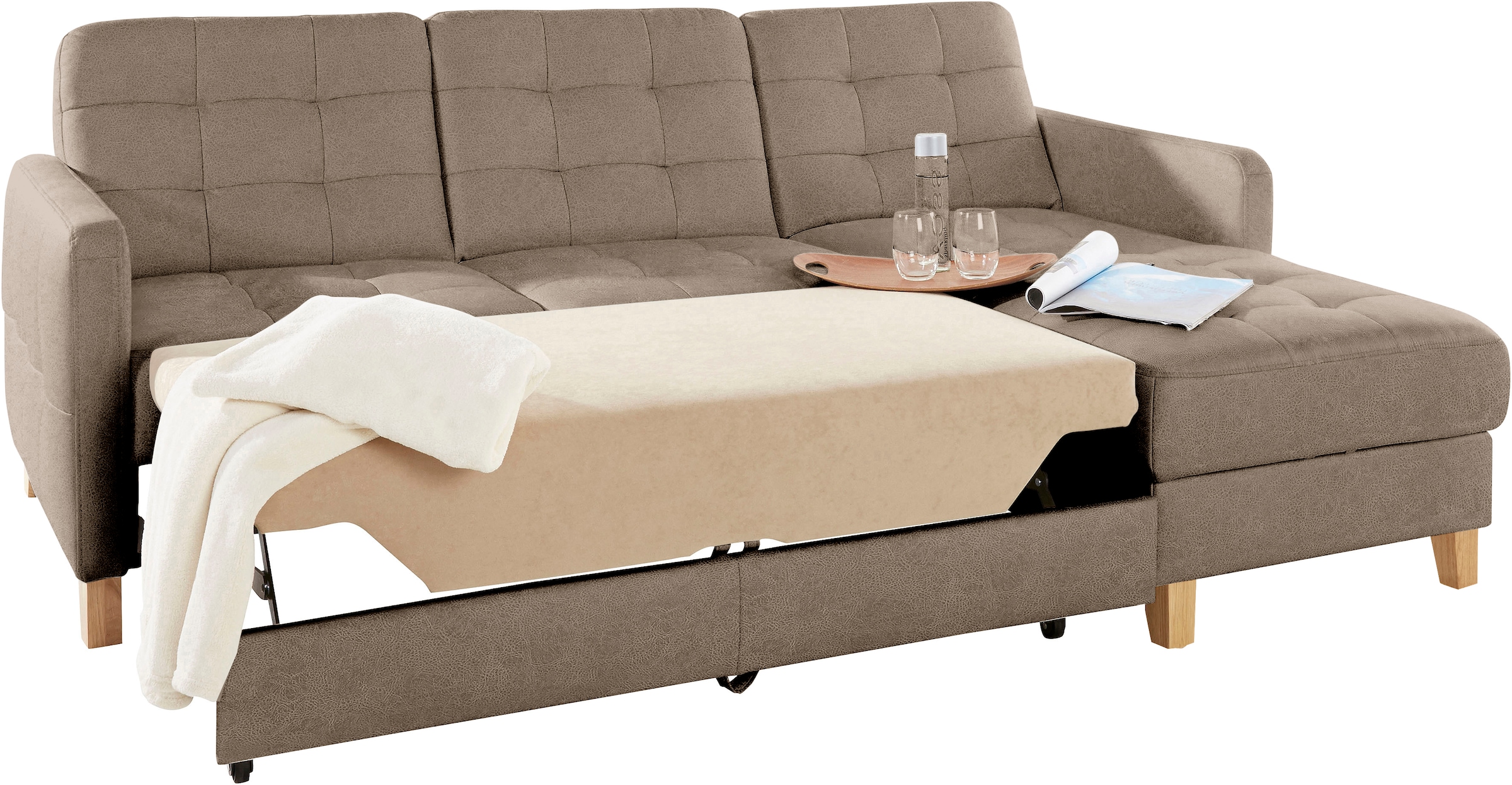 exxpo - sofa fashion Ecksofa »Elio, kompakt und komfortabel, bequem und zeitloses Design, L-Form«, wahlweise mit Bettfunktion