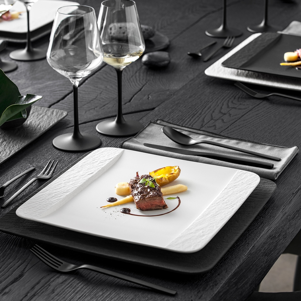Villeroy & Boch Speiseteller »Speiseteller quadratisch Manufacture Rock Blanc 28 x 28 cm 6er Set weiß«