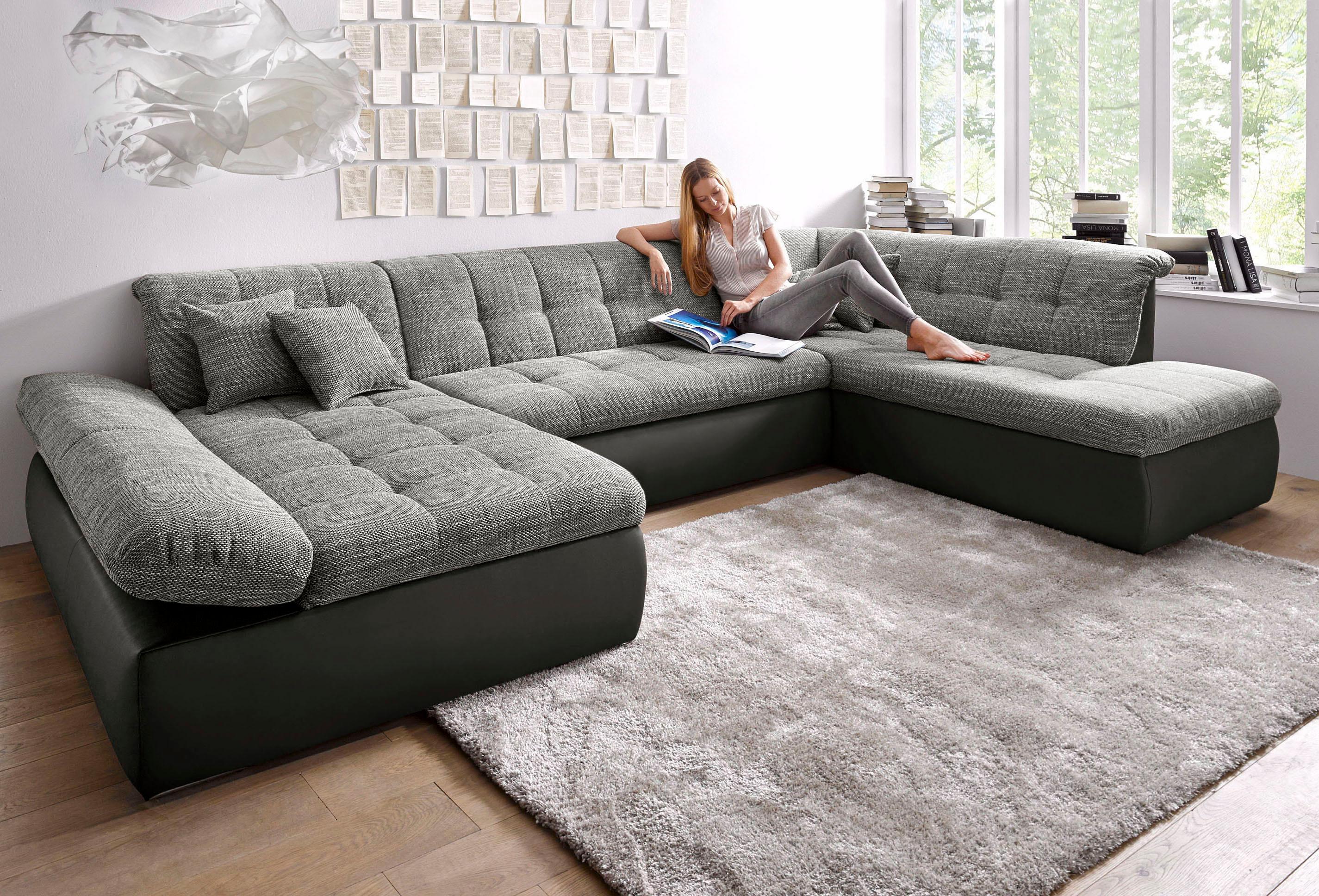 DOMO collection Wohnlandschaft "MORIC 353x216x80 cm, mit viel Platz, U-Form, auch in Cord" im XXL-Format, wahlweise mit Bettfunktion und Armlehnenverstellung