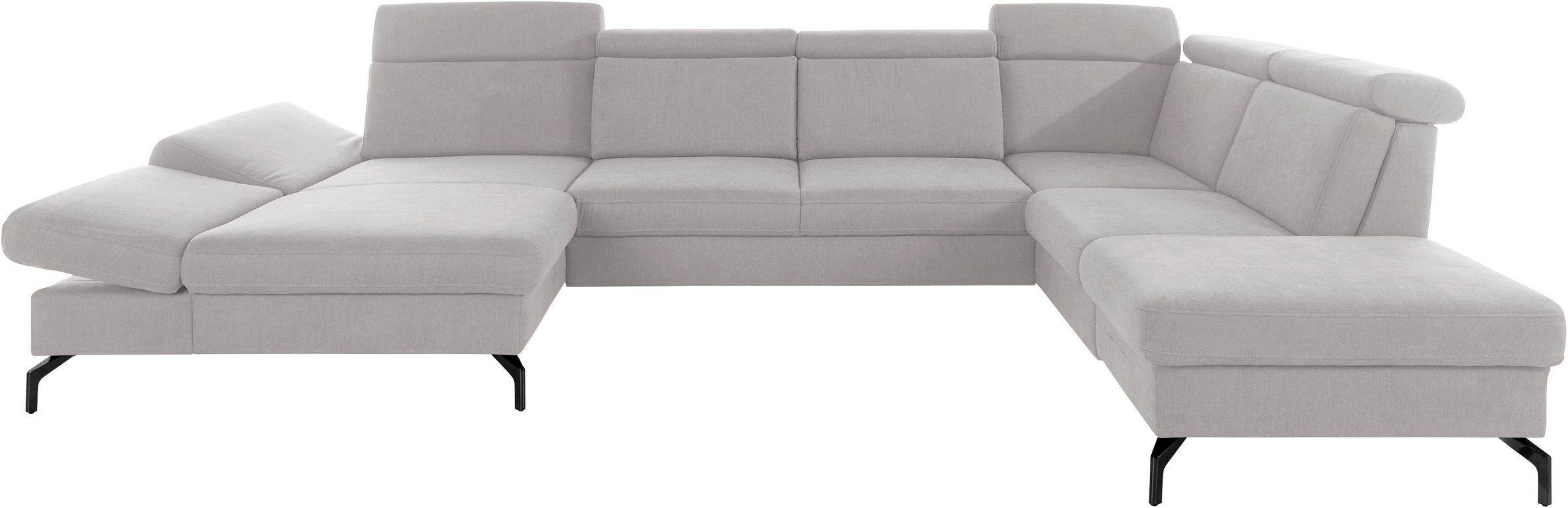 Wohnlandschaft SIT & MORE "Brisbane U-Form", silber, B:367cm T:243cm, Soft clean (98% Polyester, 2% Polyamid), Sofas, Zehentrenner, Fußhöhe 15 cm, inklusive Sitztiefen-, Armteil- und Kopfteilverstellung 7