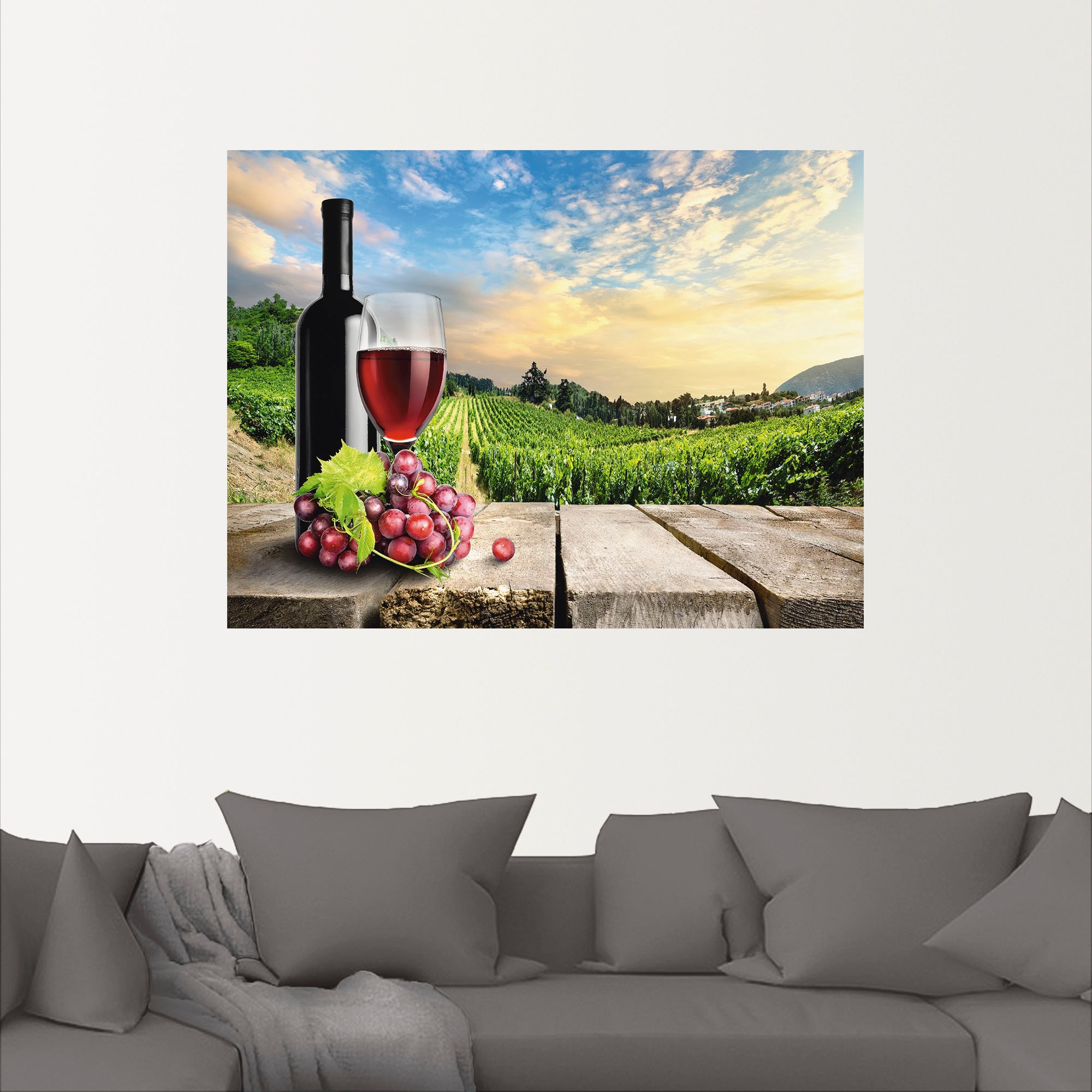 Artland Wandbild »Wein vor Weinbergen«, Berge, (1 St.), als Alubild, Outdoorbild, Poster, Wandaufkleber in verschied. Größen