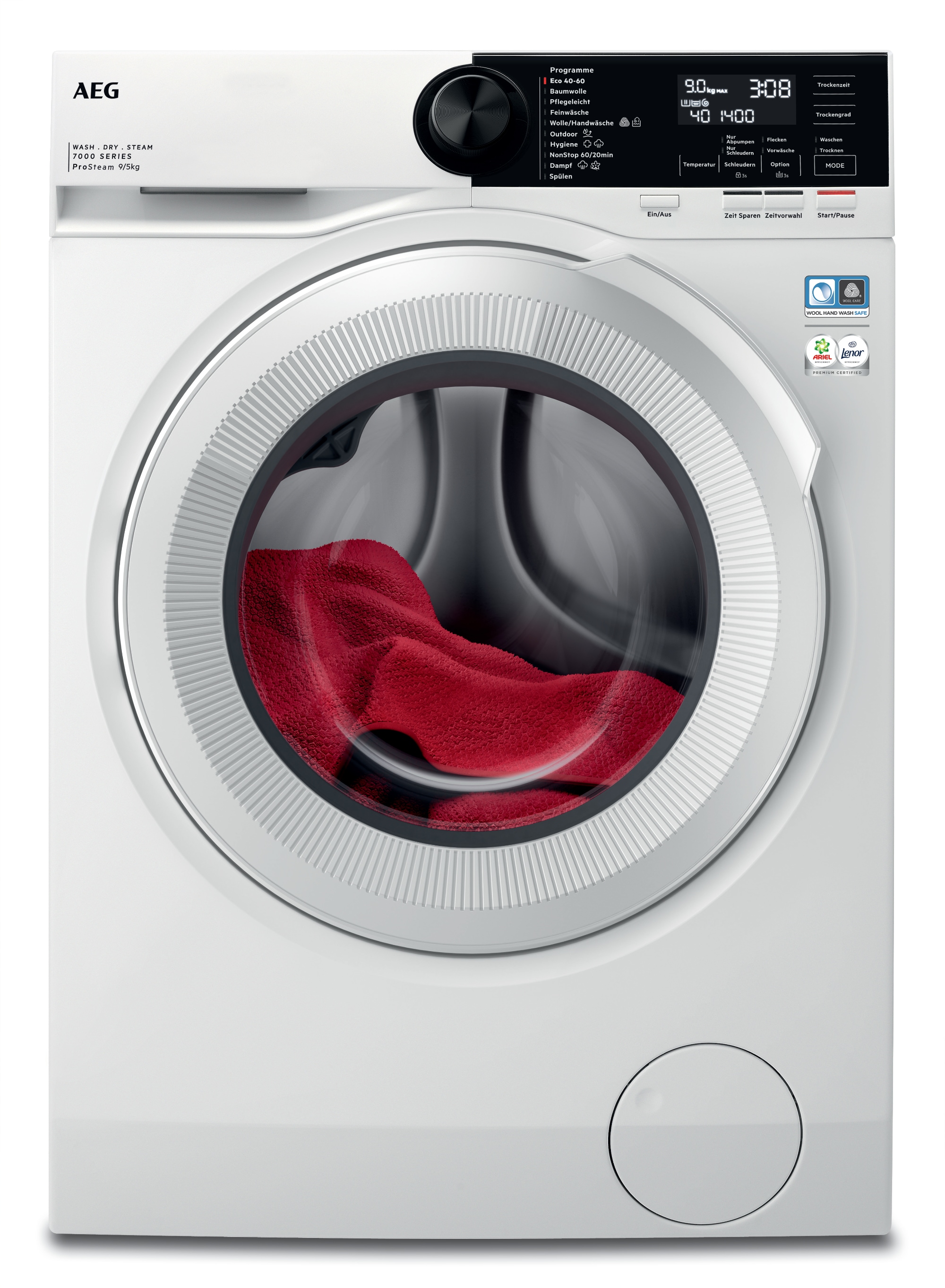 AEG Waschtrockner "LWR859WT" 7000 PowerCare 9 kg /5 kg 76 dB(A) ProSteam: Auffrischen mit Dampf statt Waschen und 96 % Wasser sparen