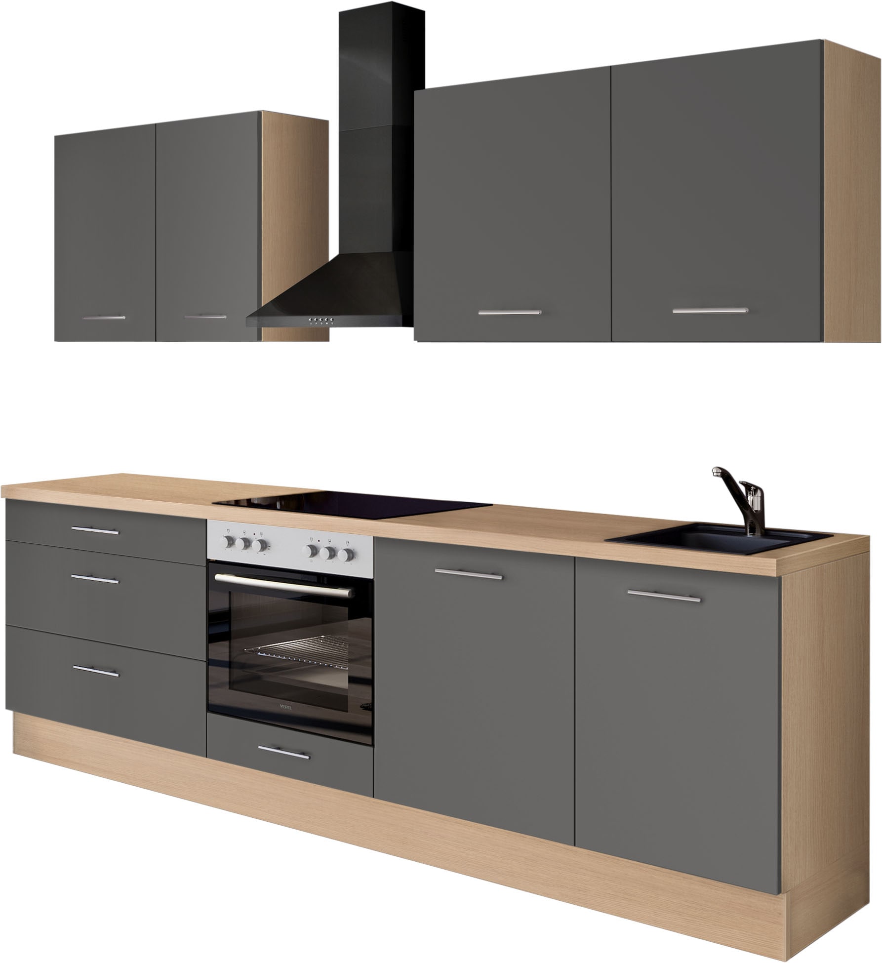 IMPULS KÜCHEN Küchenzeile ""Kopenhagen", Ausrichtung wählbar, Schubkästen mit Soft-Close" Set, vormontiert, wahlweise mit E-Geräten, Breite 260 cm