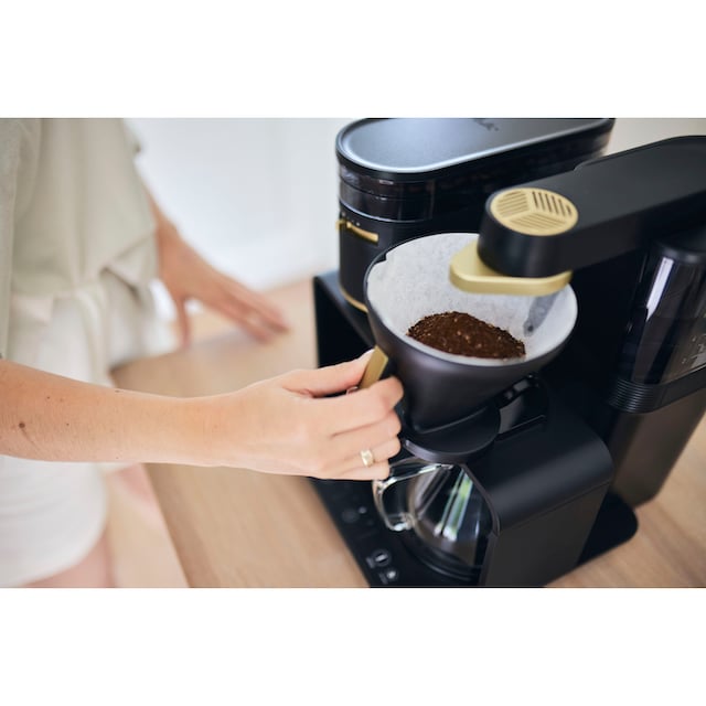 Melitta Kaffeemaschine mit Mahlwerk »EPOS® 1024-04«, 1 l Kaffeekanne,  Papierfilter, 1x4, Schwarz/Gold, 360°rotierender Wasserauslauf | BAUR