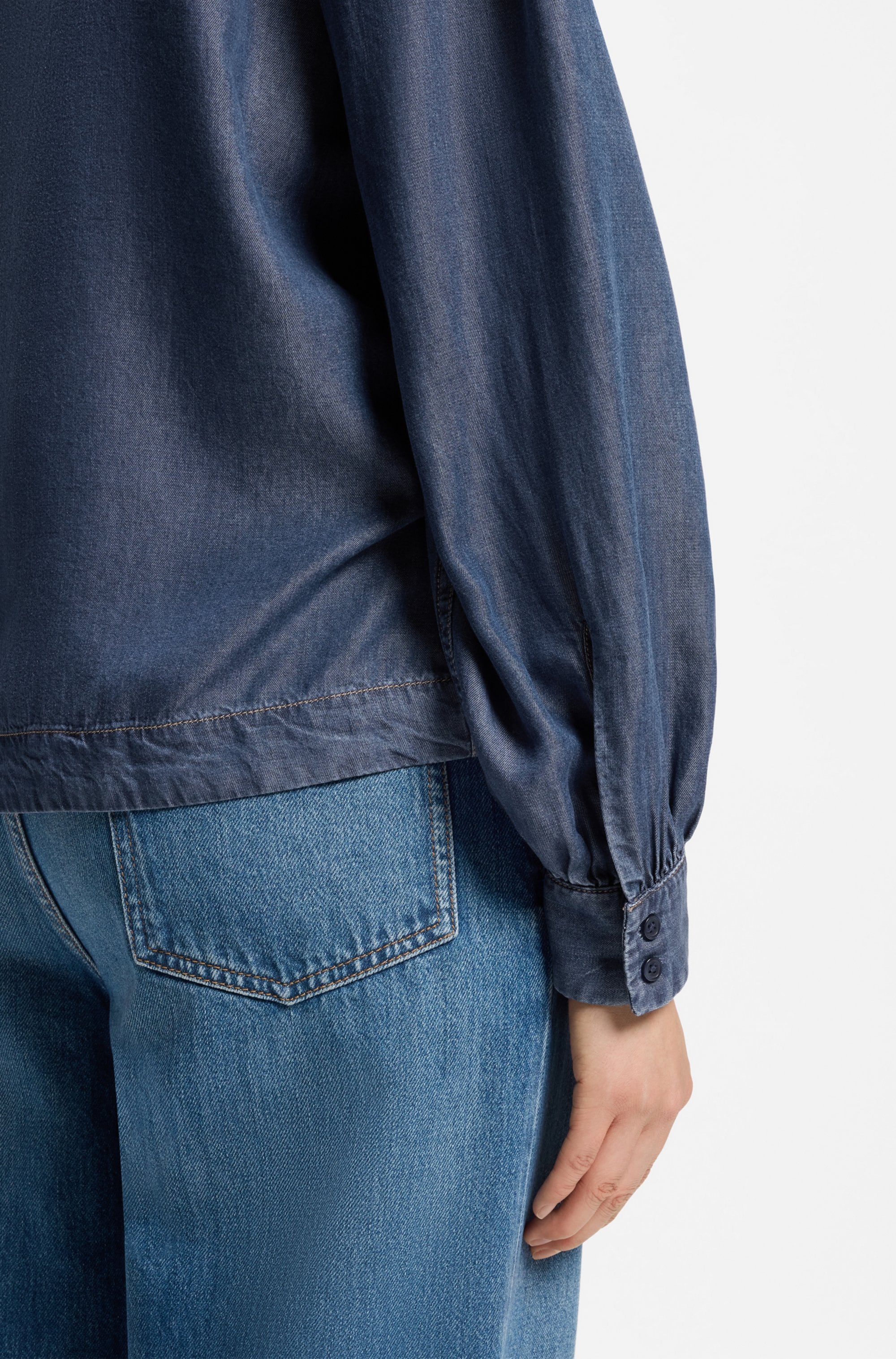 BOSS ORANGE Langarmbluse »Betilla Premium Damenmode« mit Schal-Detail, Denim-Look