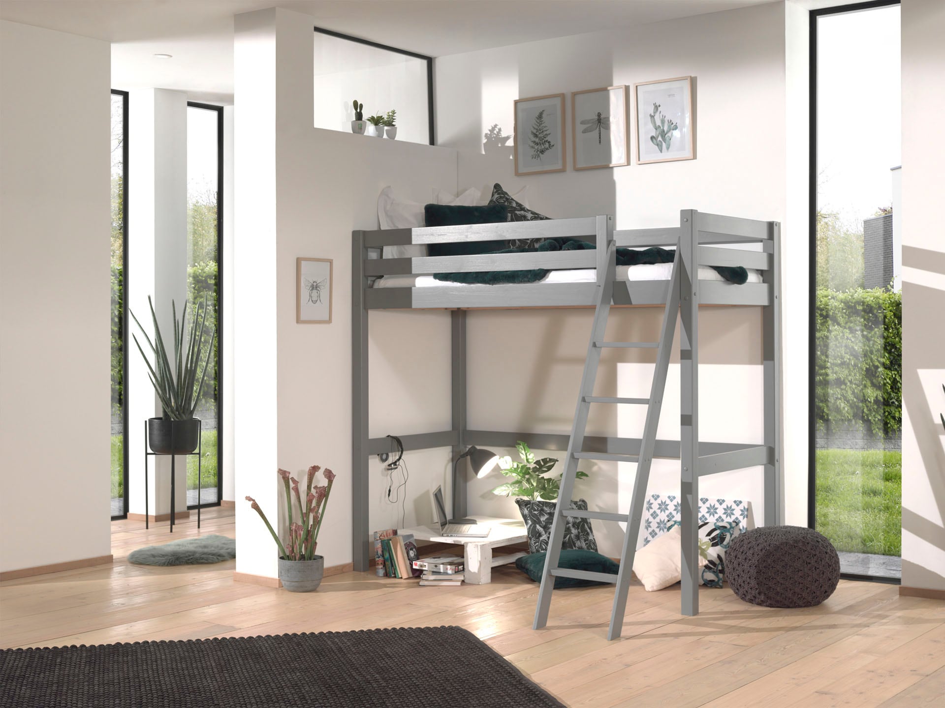 Vipack Hochbett "Pino, inkl. Rolllattenrost, Absturzschutz und schräger Lei günstig online kaufen