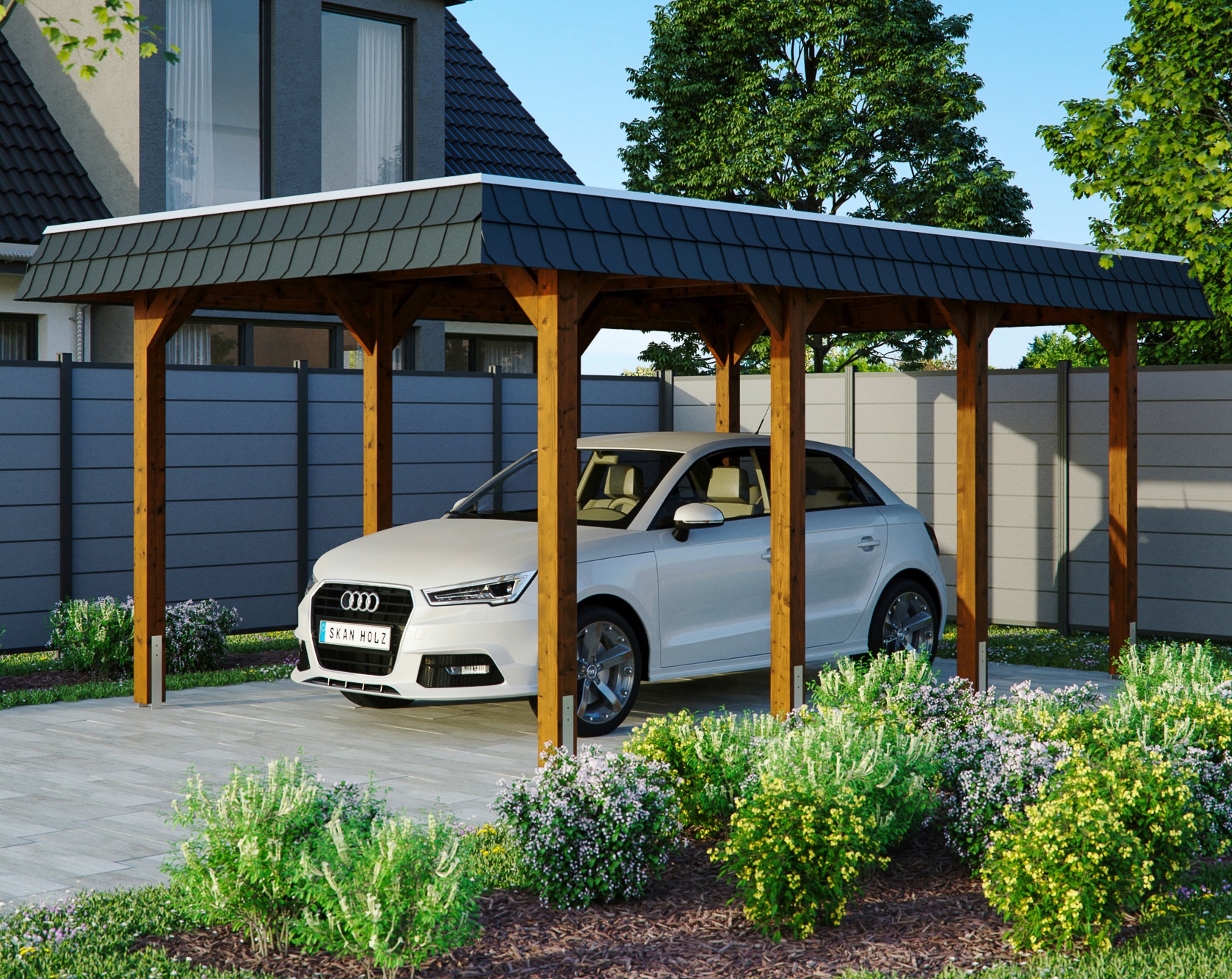 Skanholz Einzelcarport "Spreewald" Massivholz 285 cm braun