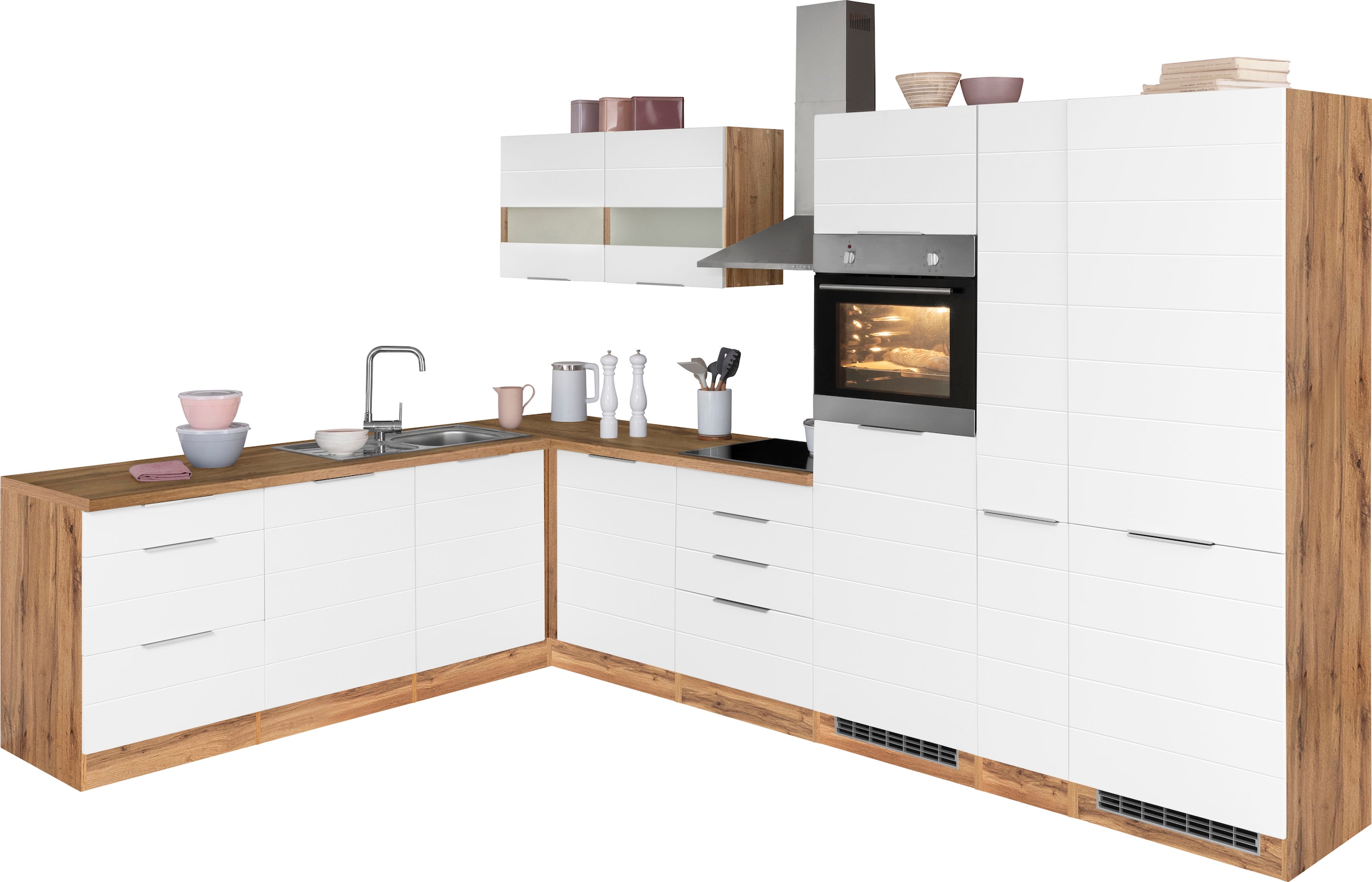 Kochstation Küche »KS-Luhe«, Stellbreite 240x330 cm, wahlweise mit oder ohne E-Geräten, MDF-Fronten