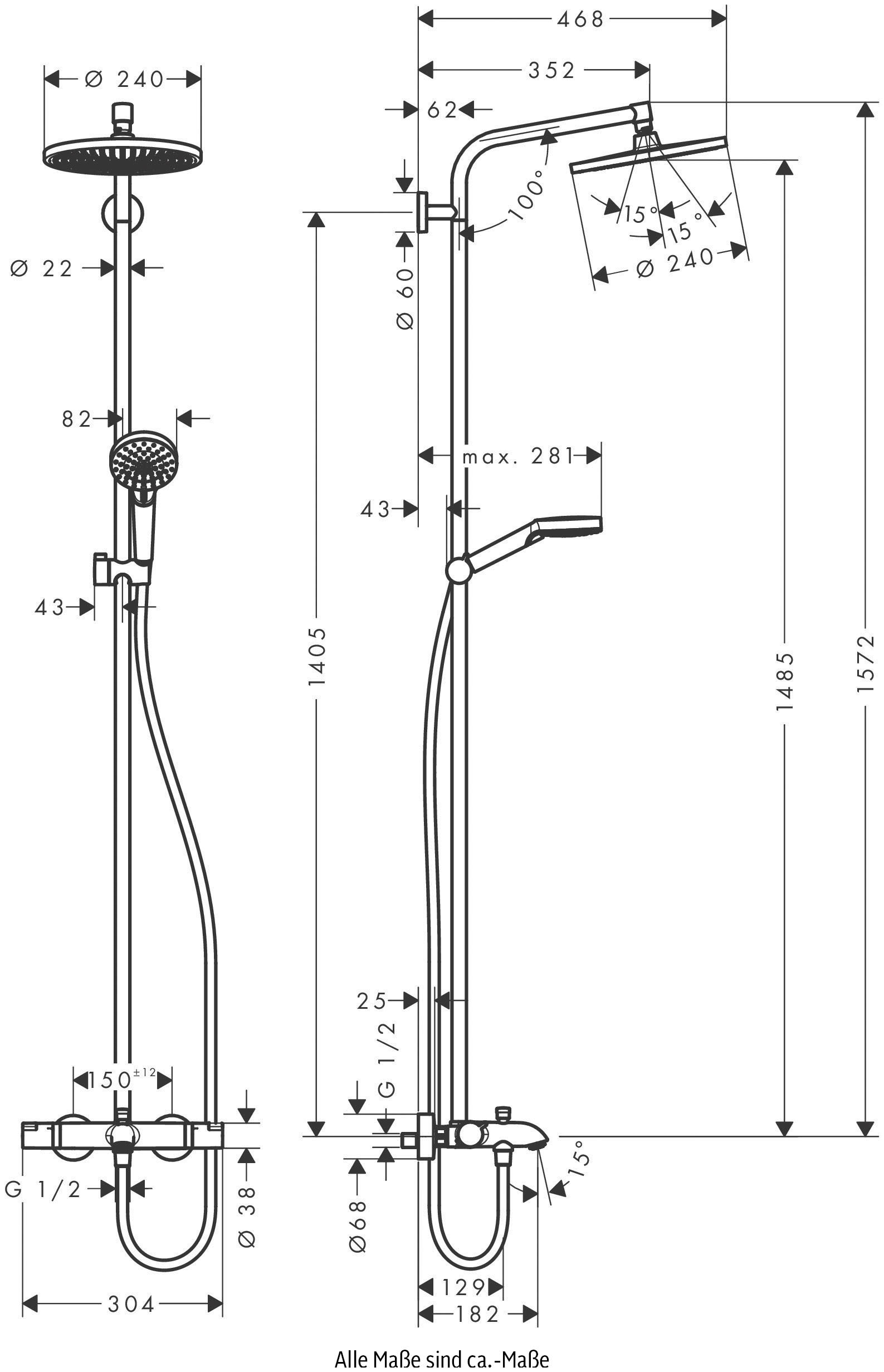 hansgrohe Duschsystem »Crometta S«, (Komplett-Set), 24cm, mit Wannenthermostat, chrom