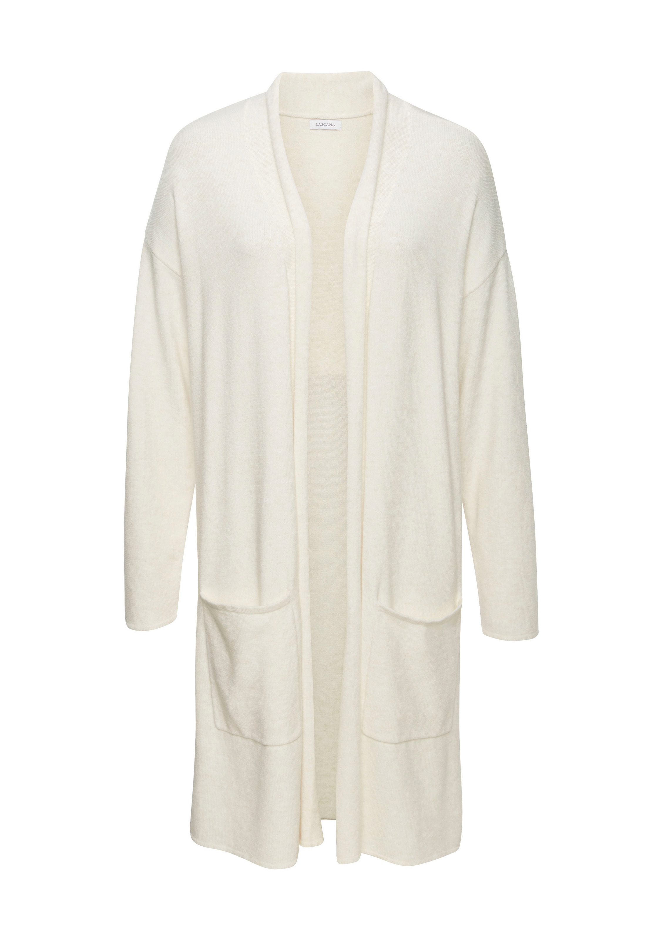 LASCANA Longstrickjacke mit aufgesetzte Taschen und Umlegekragen, Loungewear