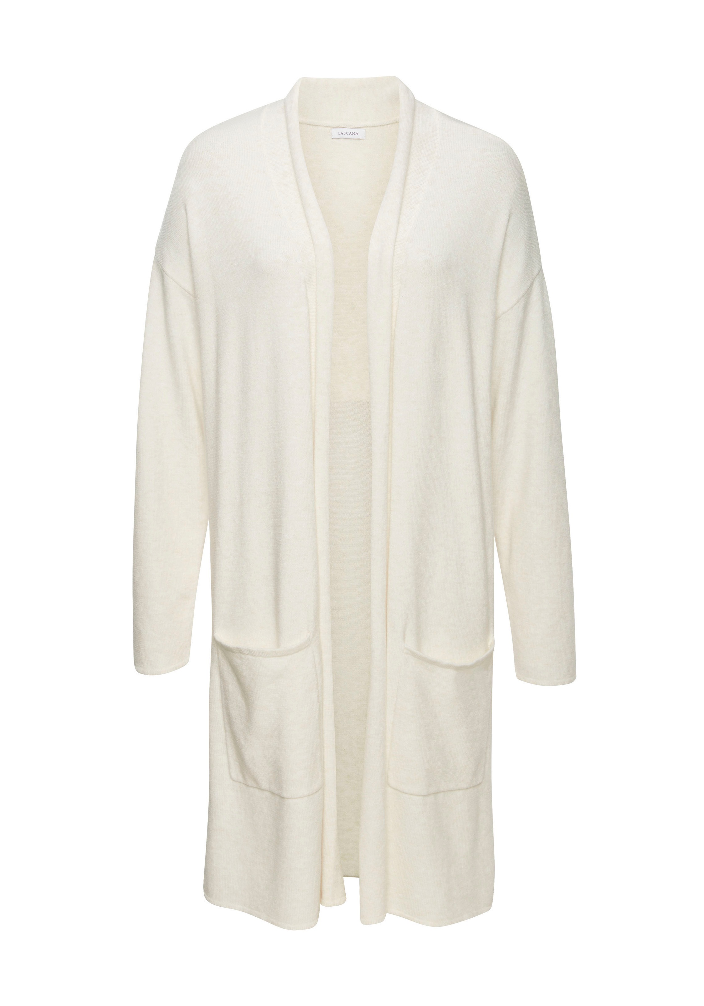 LASCANA Longstrickjacke mit aufgesetzte Taschen und Umlegekragen, Loungewea günstig online kaufen