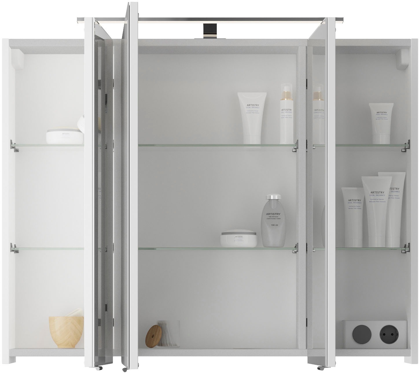 Saphir Badmöbel-Set »Serie 4035 2-teilig, Keramikwaschtisch mit LED-Spiegelschrank«, (Set), 90 cm breit, inkl. Türdämpfer, 2 Schubladen, 3 Türen, 6 Einlegeböden